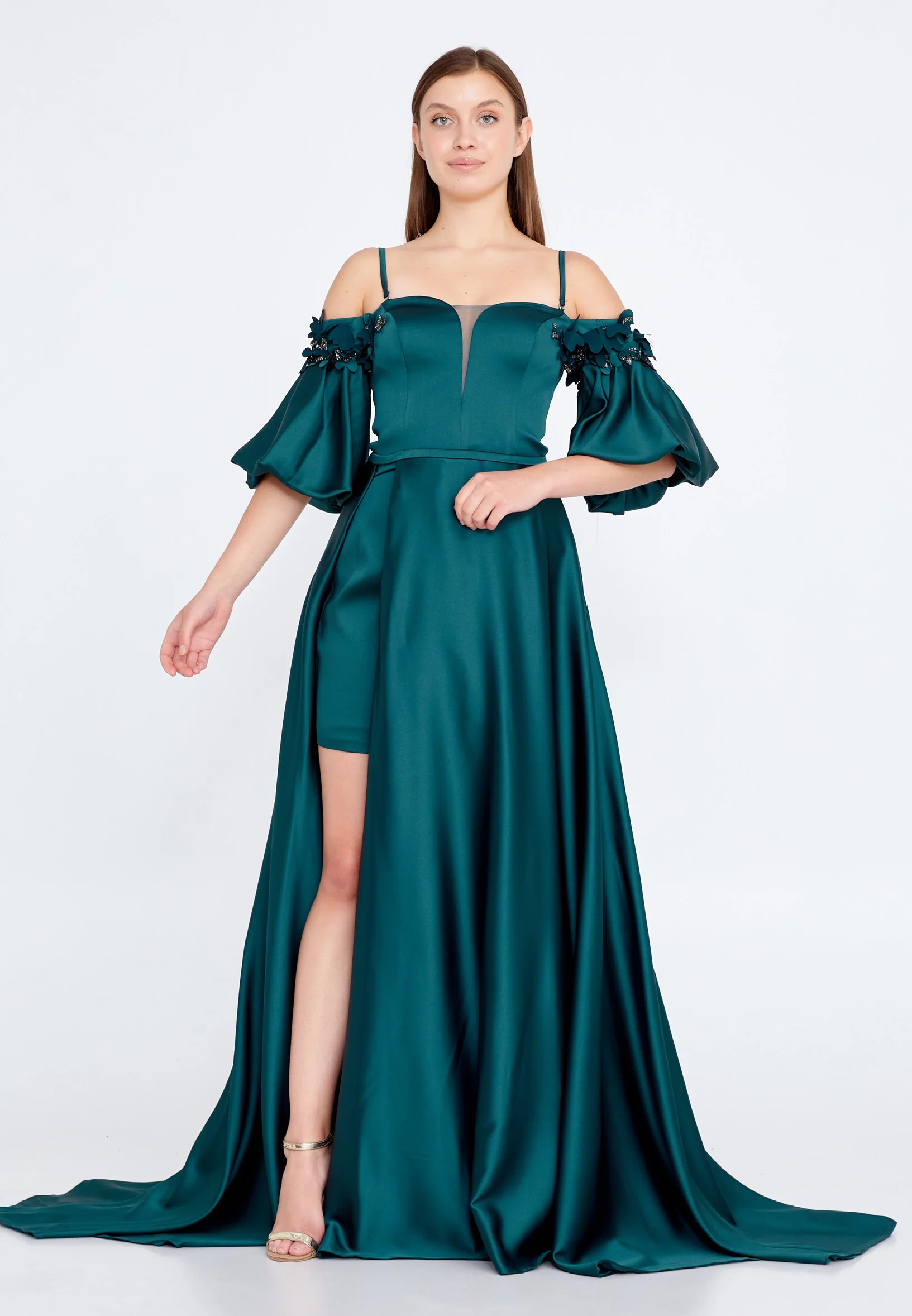 Off Shoulder Maxi Satin A - Line Regular Prom Dress knz3063
