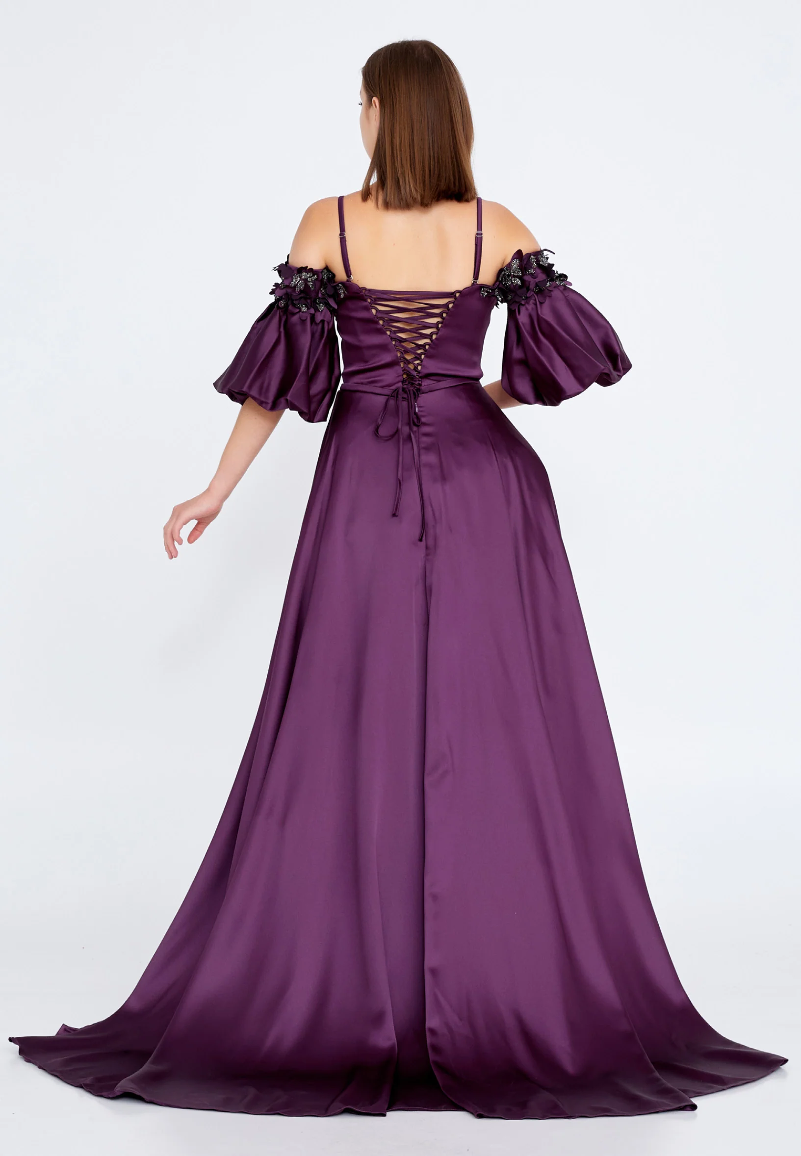Off Shoulder Maxi Satin A - Line Regular Prom Dress knz3063 - Image 10