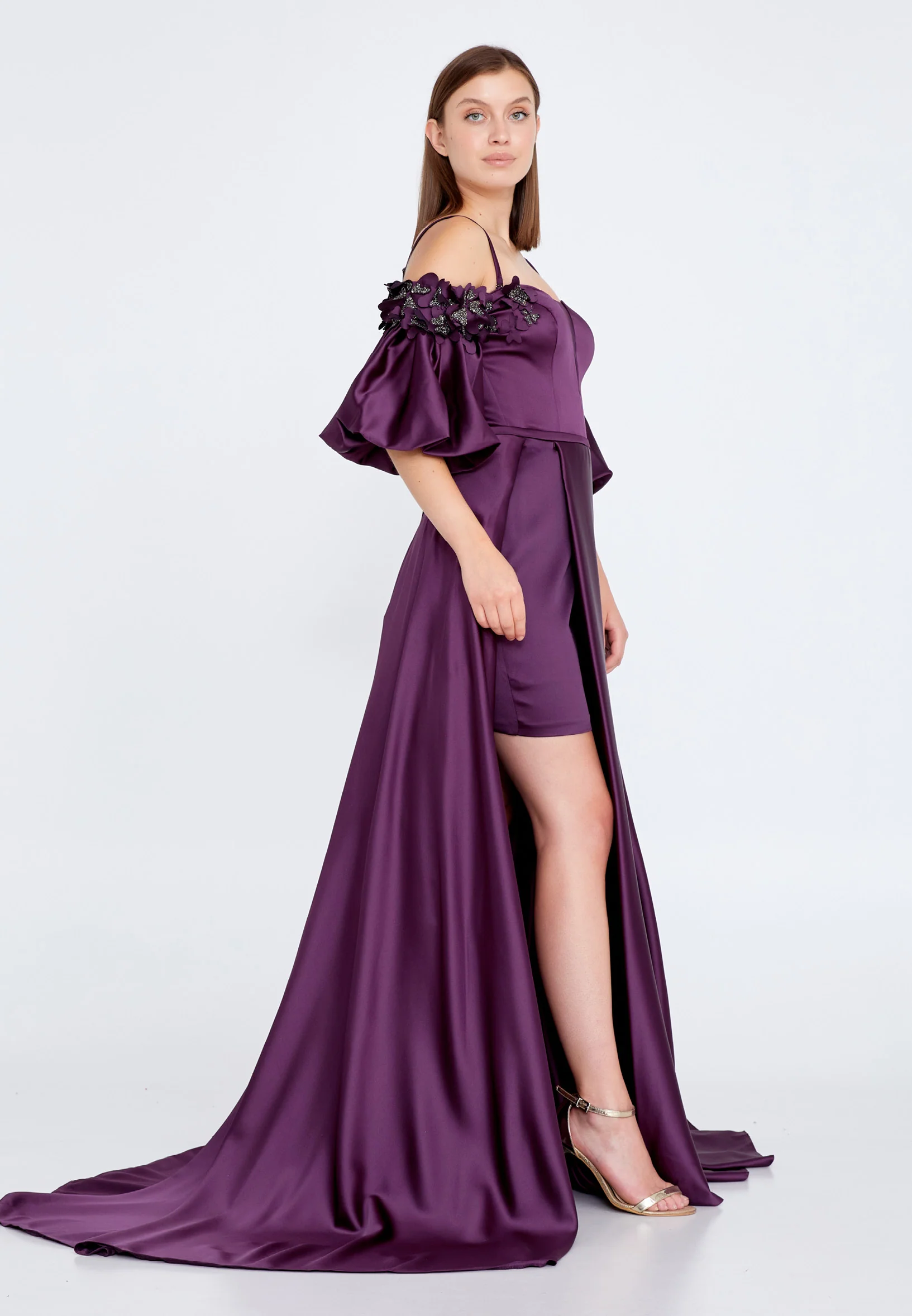 Off Shoulder Maxi Satin A - Line Regular Prom Dress knz3063 - Image 11