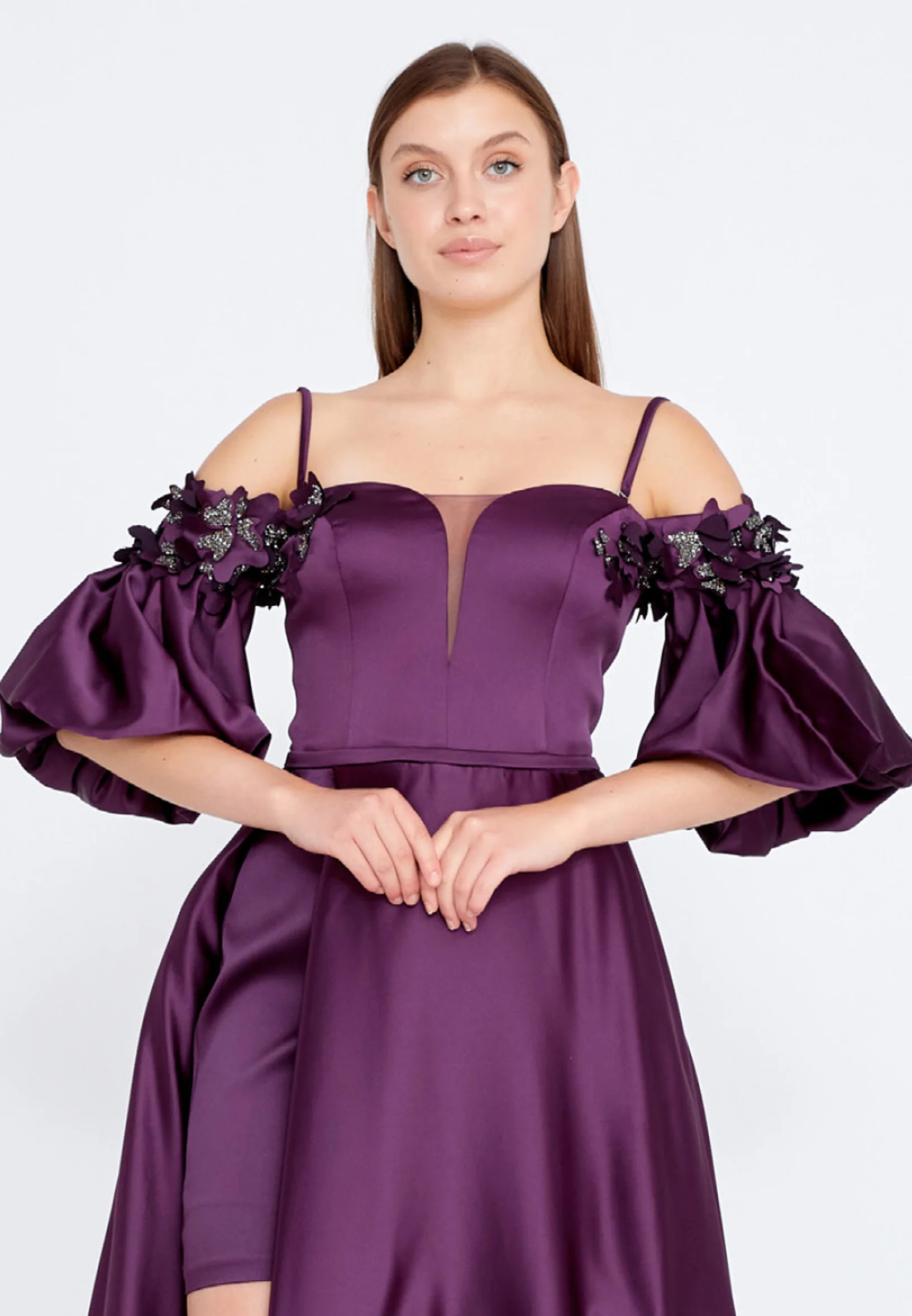 Off Shoulder Maxi Satin A - Line Regular Prom Dress knz3063 - Image 12