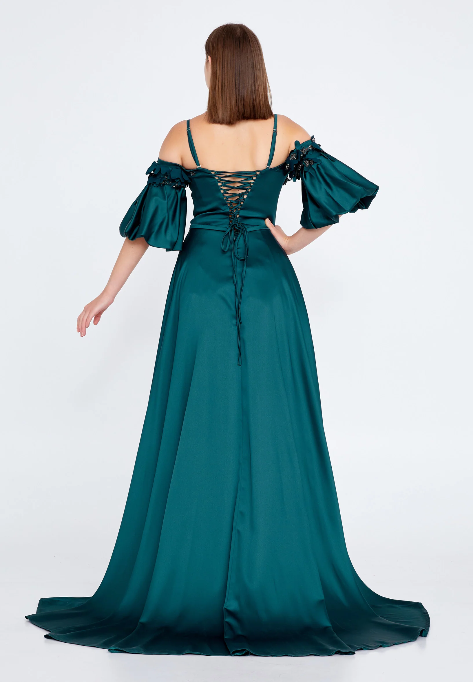 Off Shoulder Maxi Satin A - Line Regular Prom Dress knz3063 - Image 2