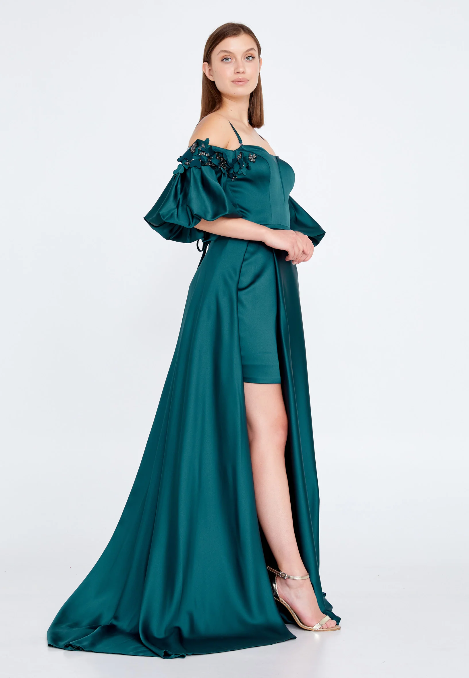 Off Shoulder Maxi Satin A - Line Regular Prom Dress knz3063 - Image 3
