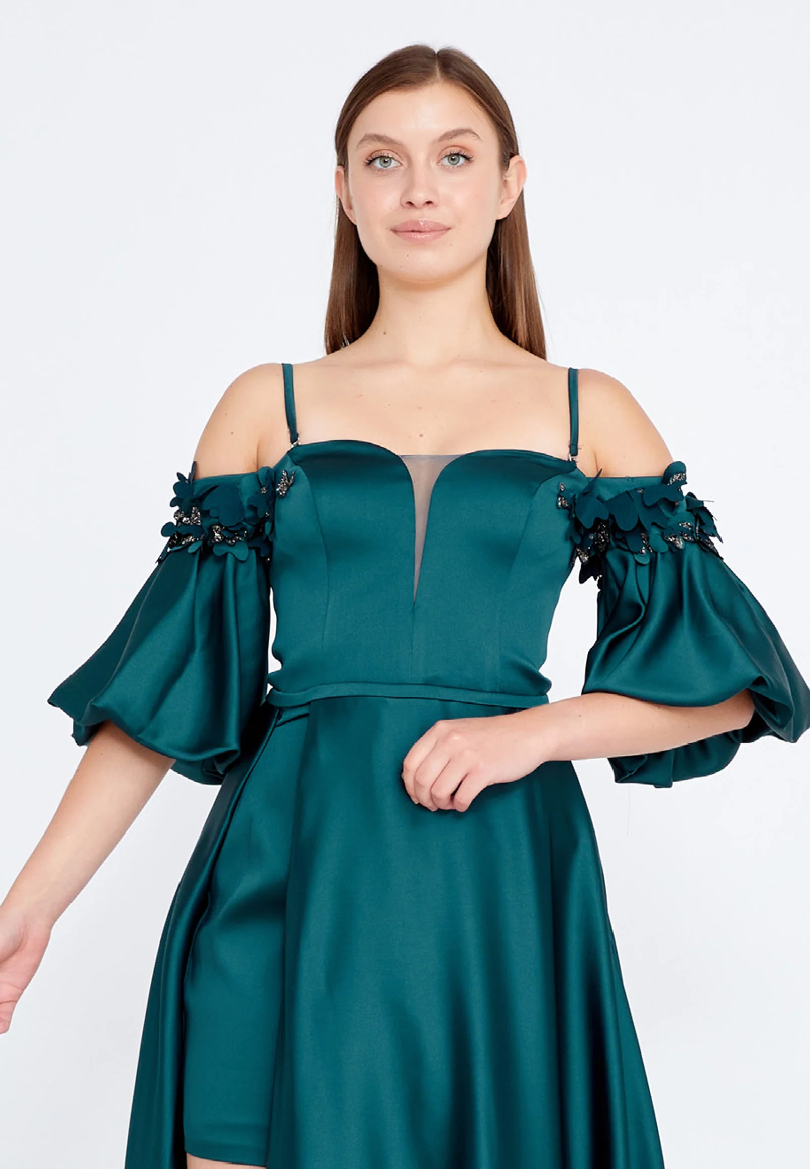 Off Shoulder Maxi Satin A - Line Regular Prom Dress knz3063 - Image 4