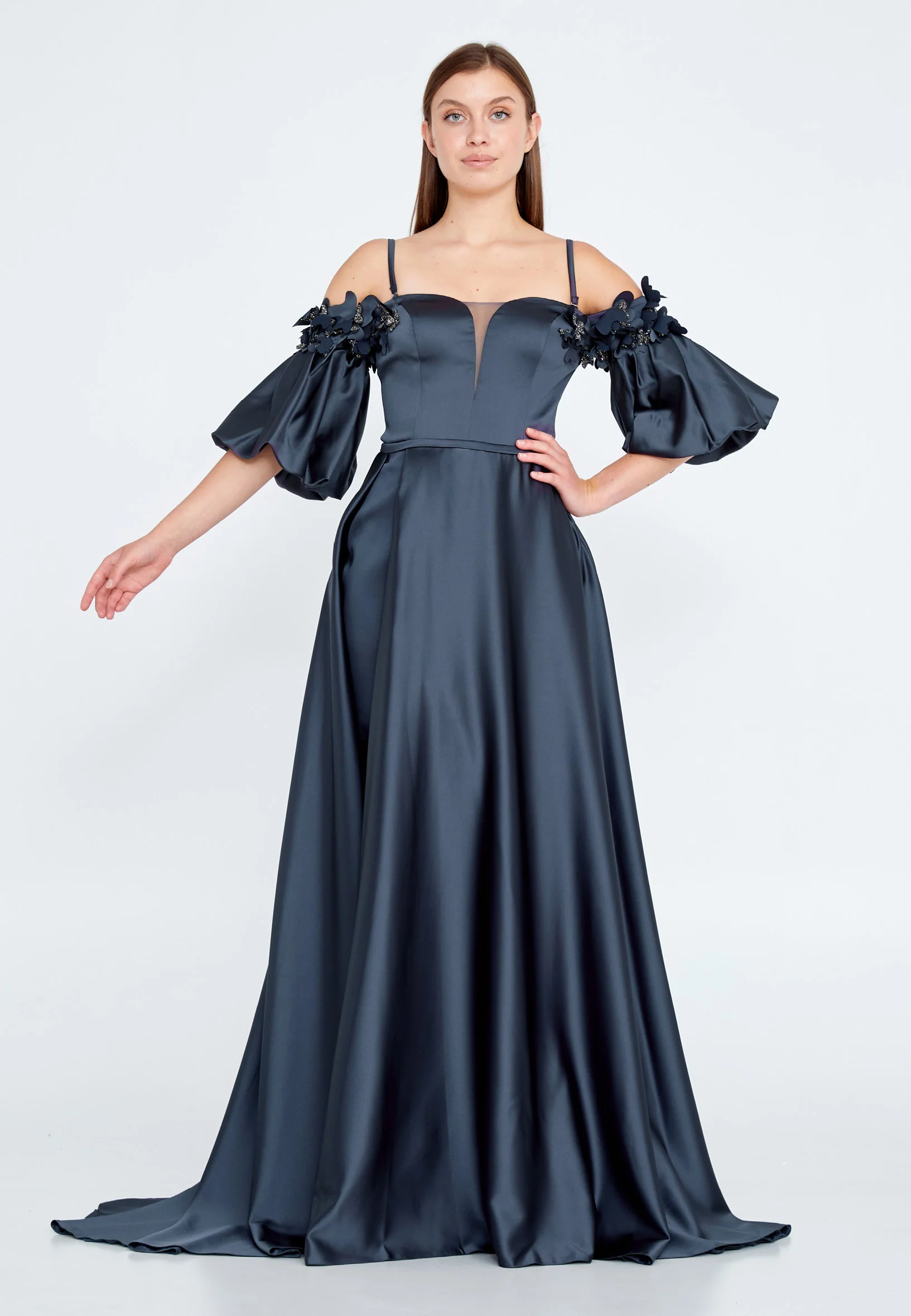 Off Shoulder Maxi Satin A - Line Regular Prom Dress knz3063 - Image 5