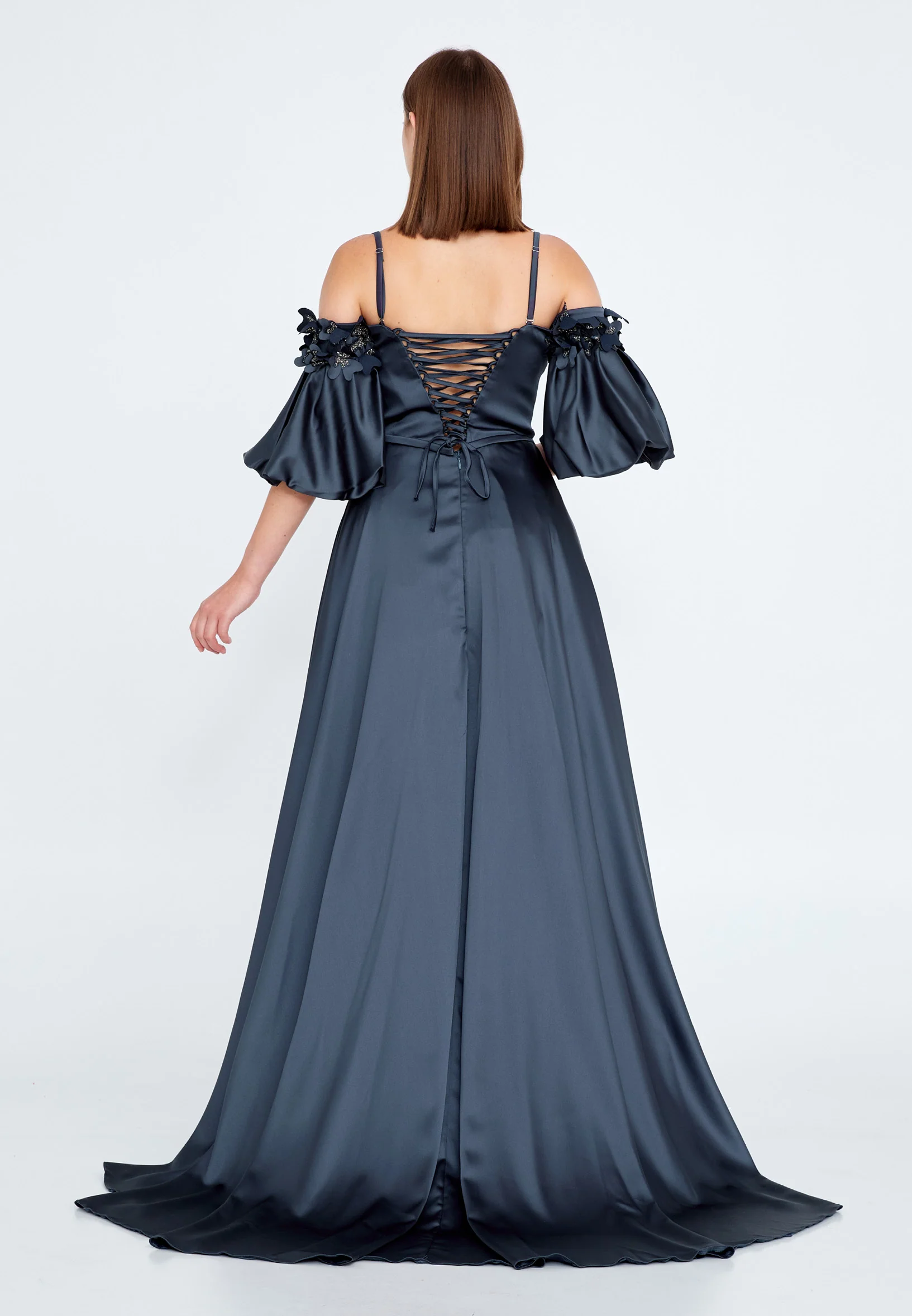 Off Shoulder Maxi Satin A - Line Regular Prom Dress knz3063 - Image 6