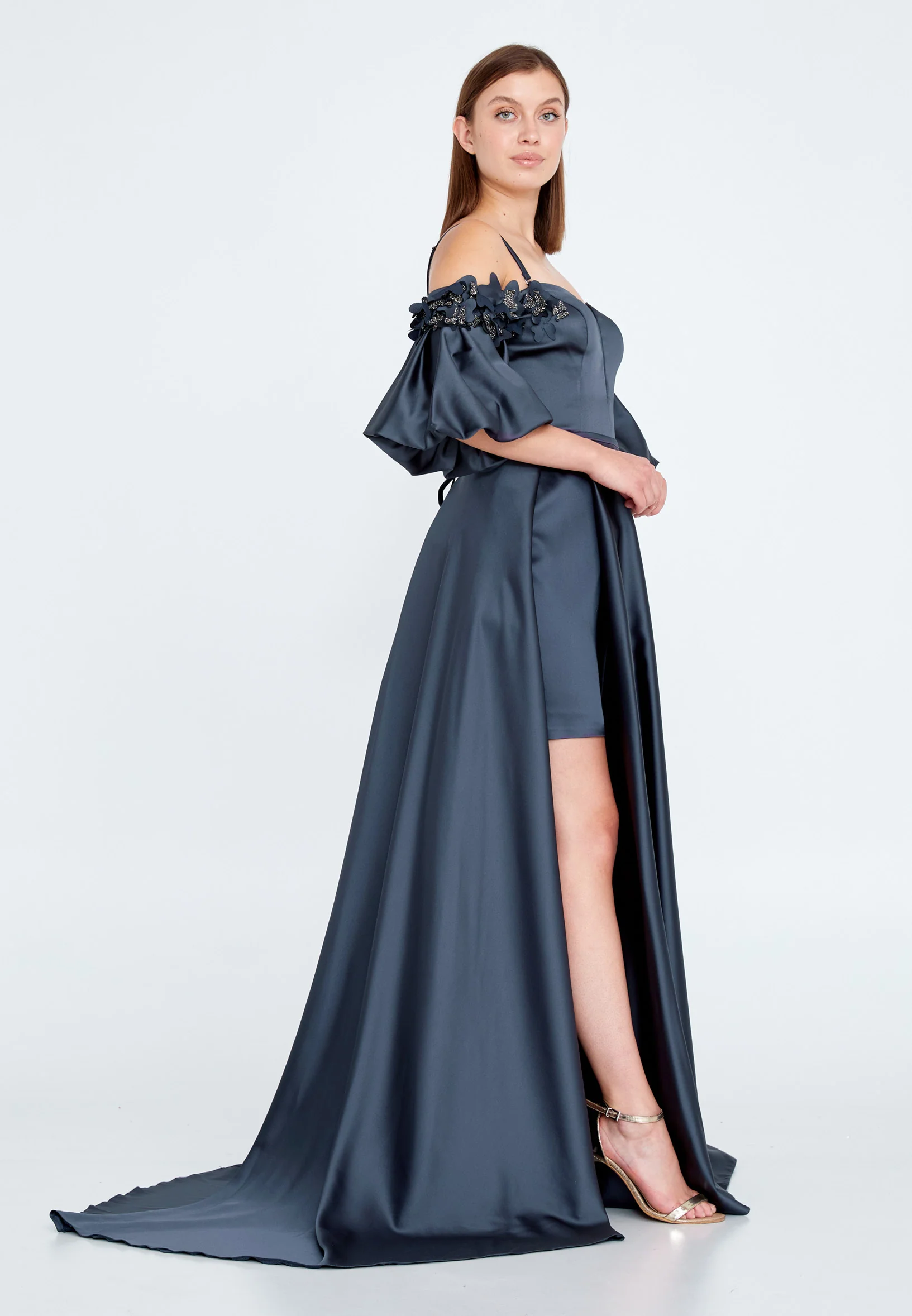 Off Shoulder Maxi Satin A - Line Regular Prom Dress knz3063 - Image 7