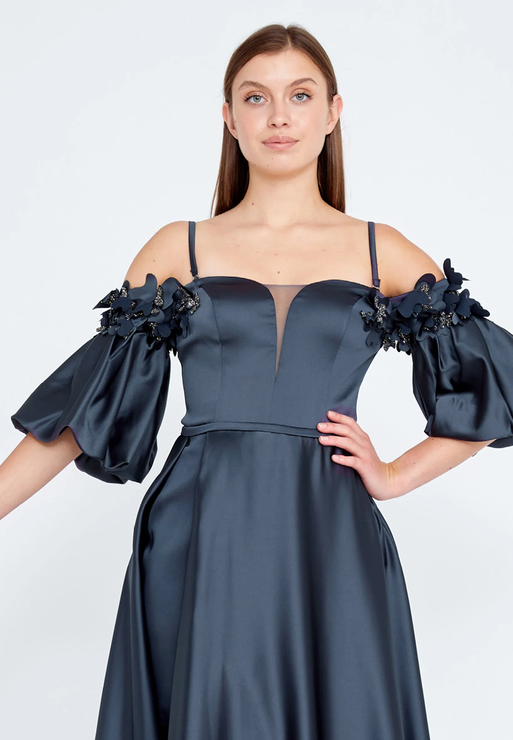 Off Shoulder Maxi Satin A - Line Regular Prom Dress knz3063 - Image 8