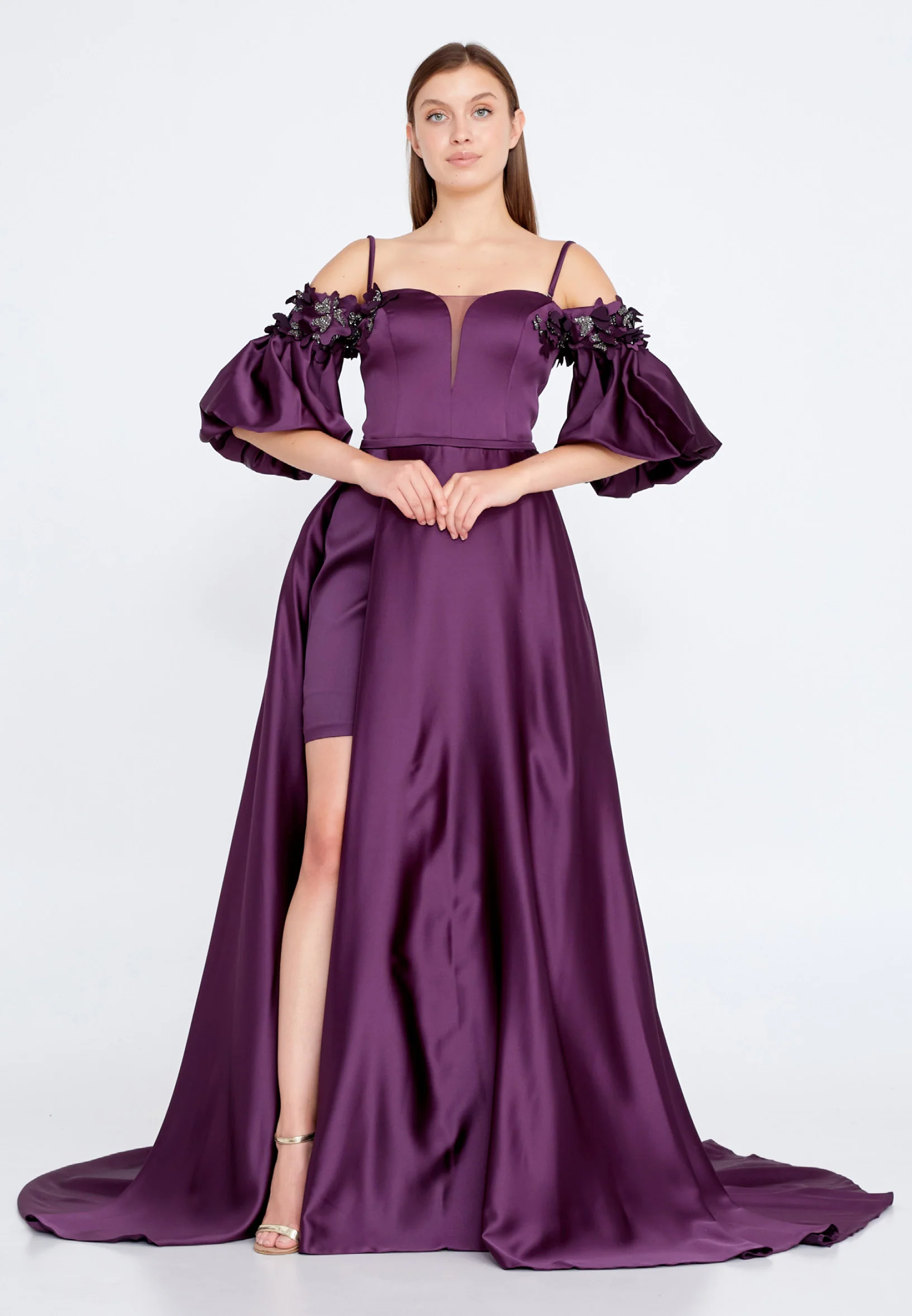 Off Shoulder Maxi Satin A - Line Regular Prom Dress knz3063 - Image 9