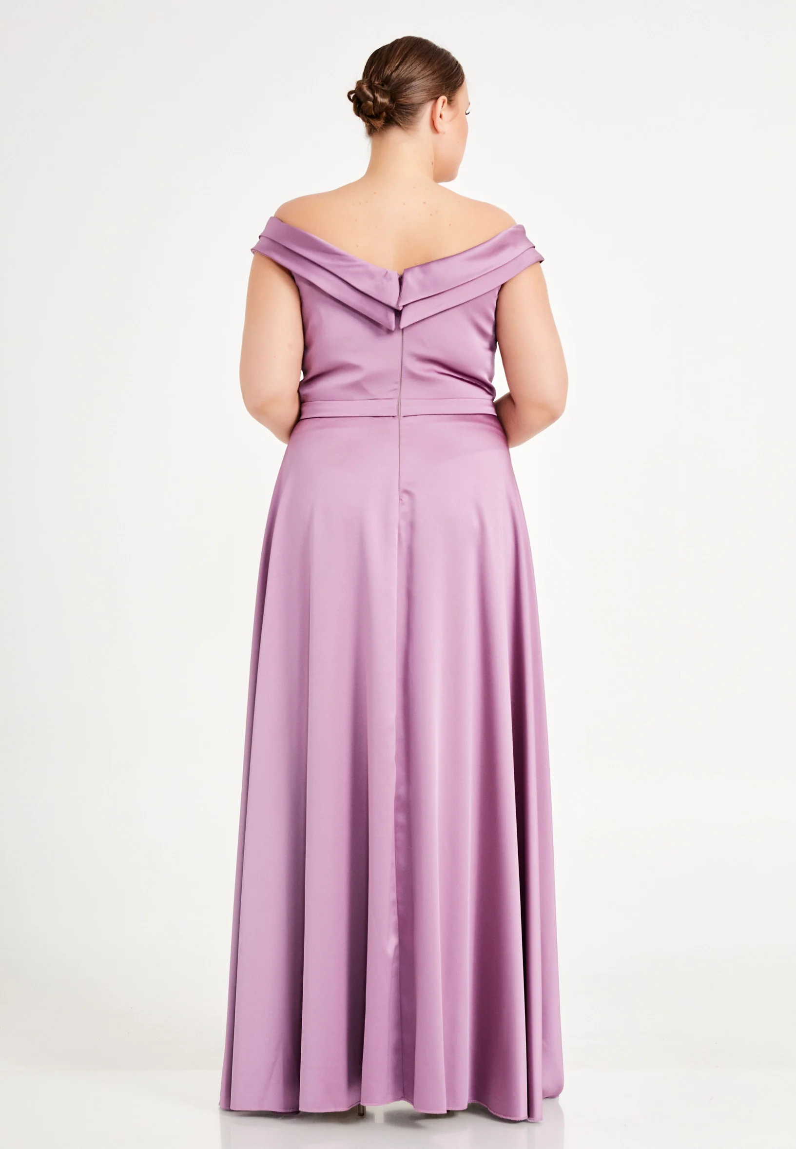 Off Shoulder Maxi Satin Column Plus Size Evening Dress brq1080-b - Image 10