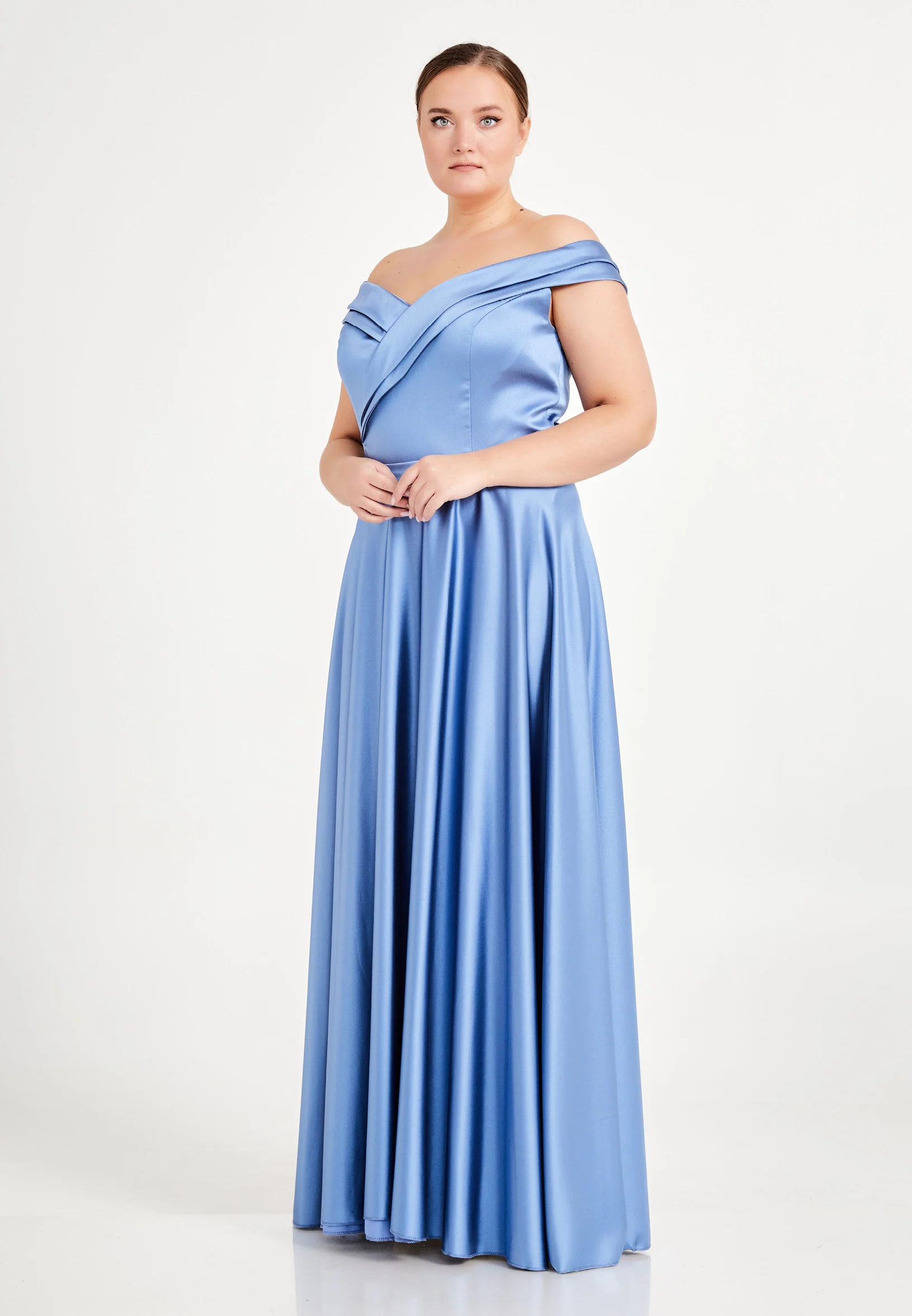 Off Shoulder Maxi Satin Column Plus Size Evening Dress brq1080-b - Image 3