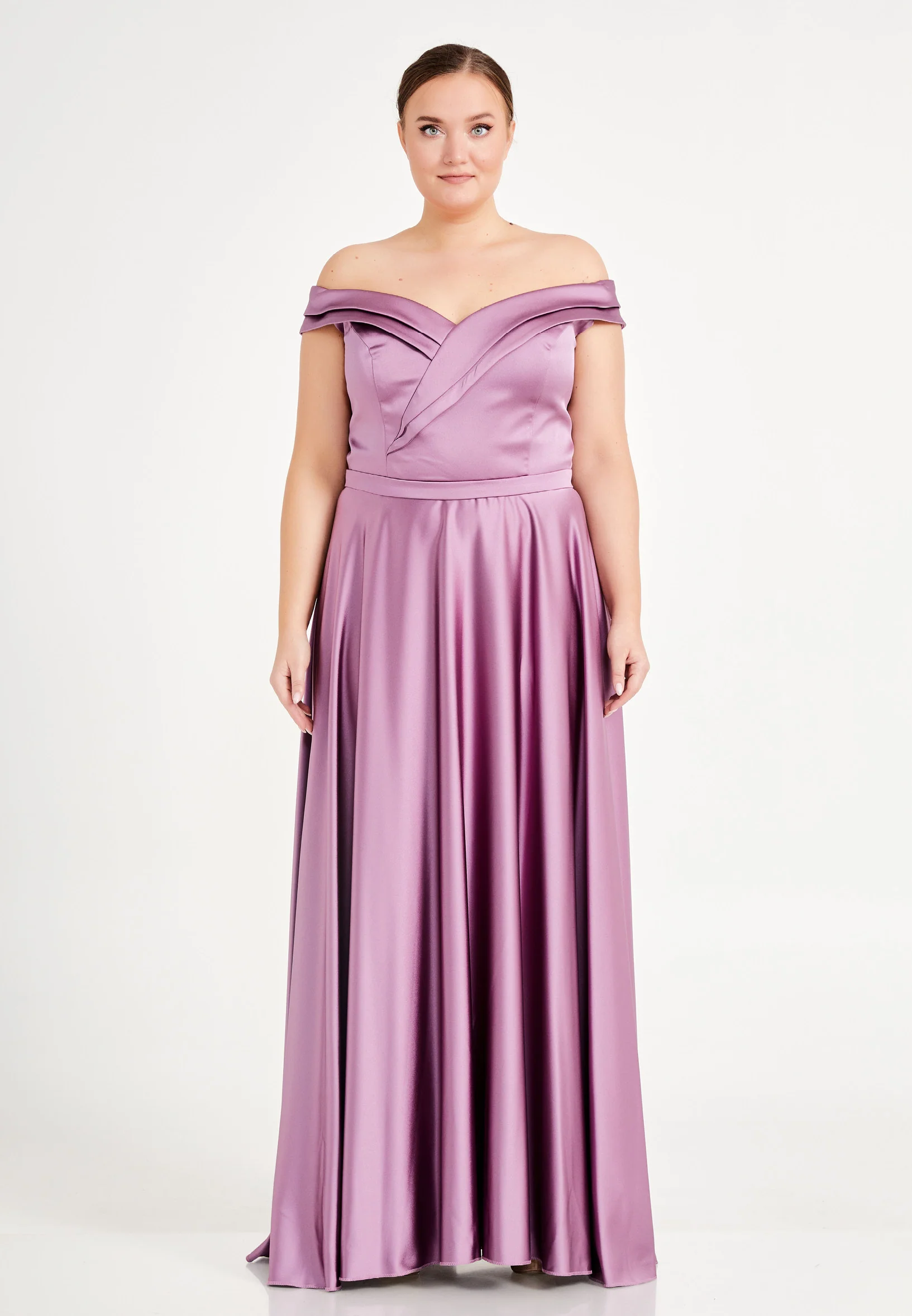 Off Shoulder Maxi Satin Column Plus Size Evening Dress brq1080-b - Image 9