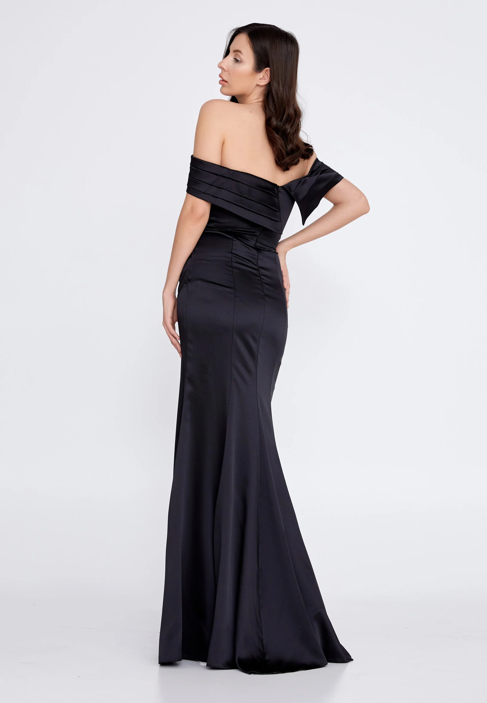 Off Shoulder Maxi Satin Column Regular Wedding Guest Dress rmn3139 - Image 2