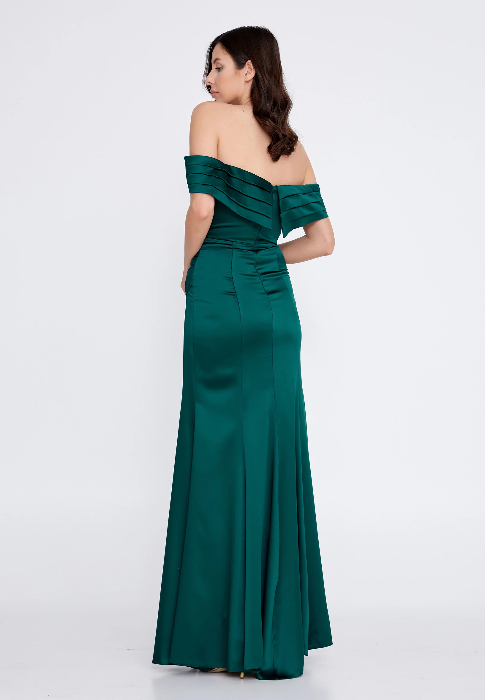 Off Shoulder Maxi Satin Column Regular Wedding Guest Dress rmn3139 - Image 6