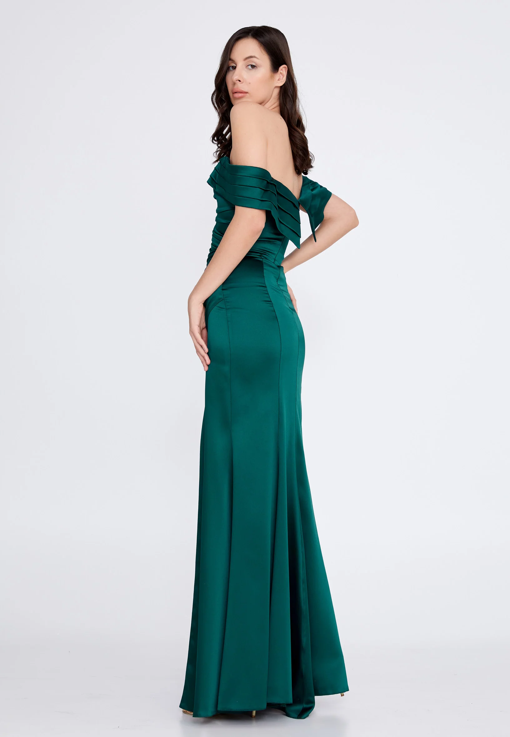 Off Shoulder Maxi Satin Column Regular Wedding Guest Dress rmn3139 - Image 7