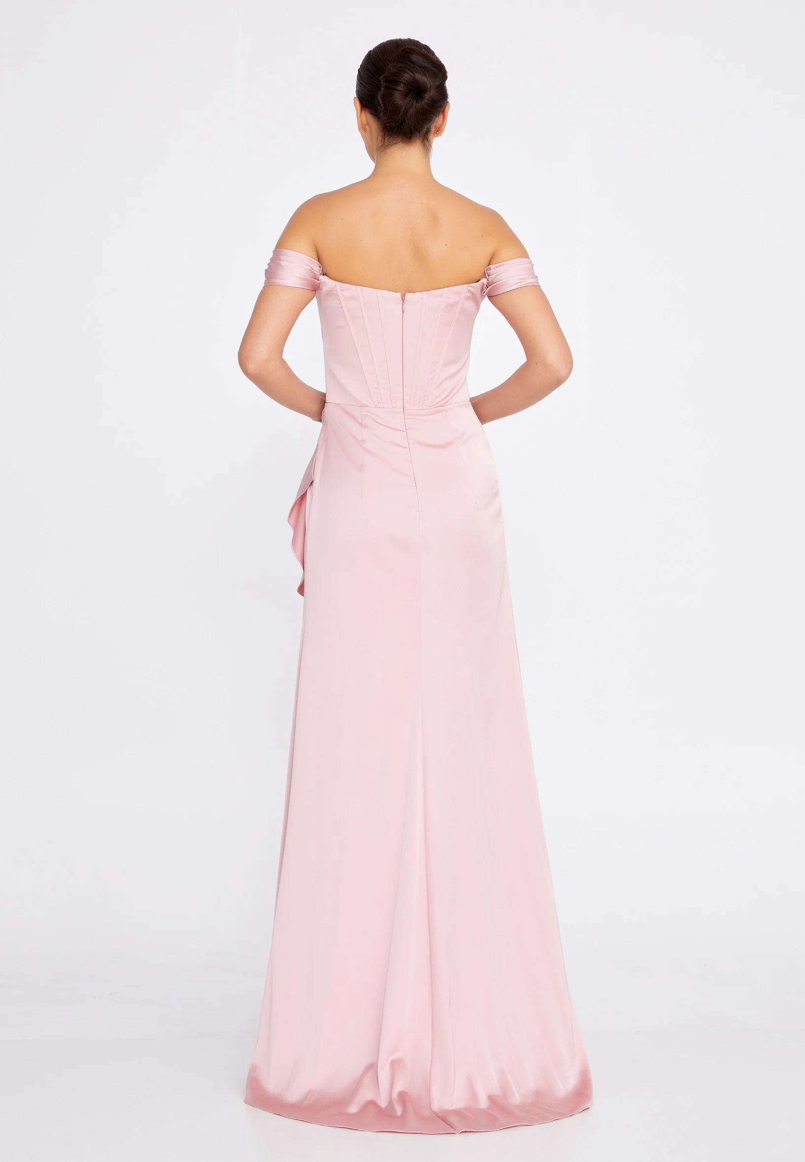 Off Shoulder Maxi Satin Column Regular Wedding Guest Dress ses2520 - Image 10