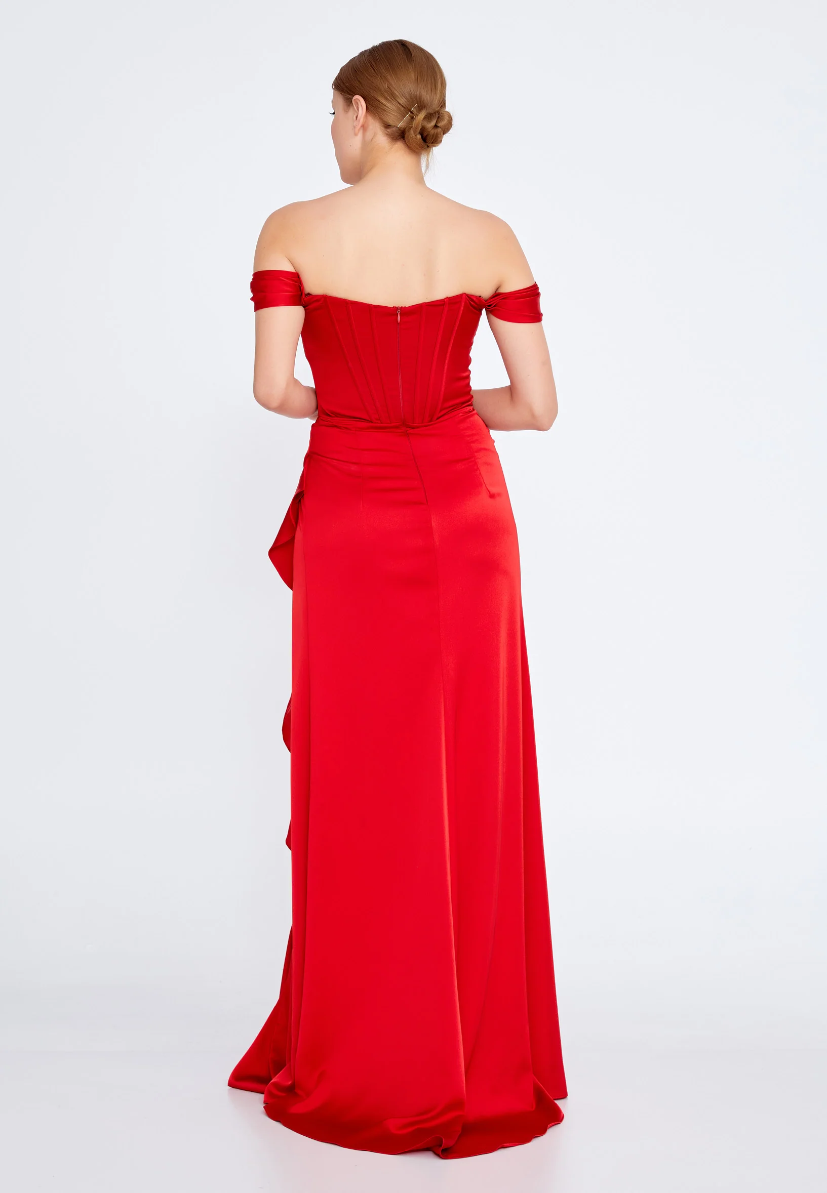 Off Shoulder Maxi Satin Column Regular Wedding Guest Dress ses2520 - Image 18