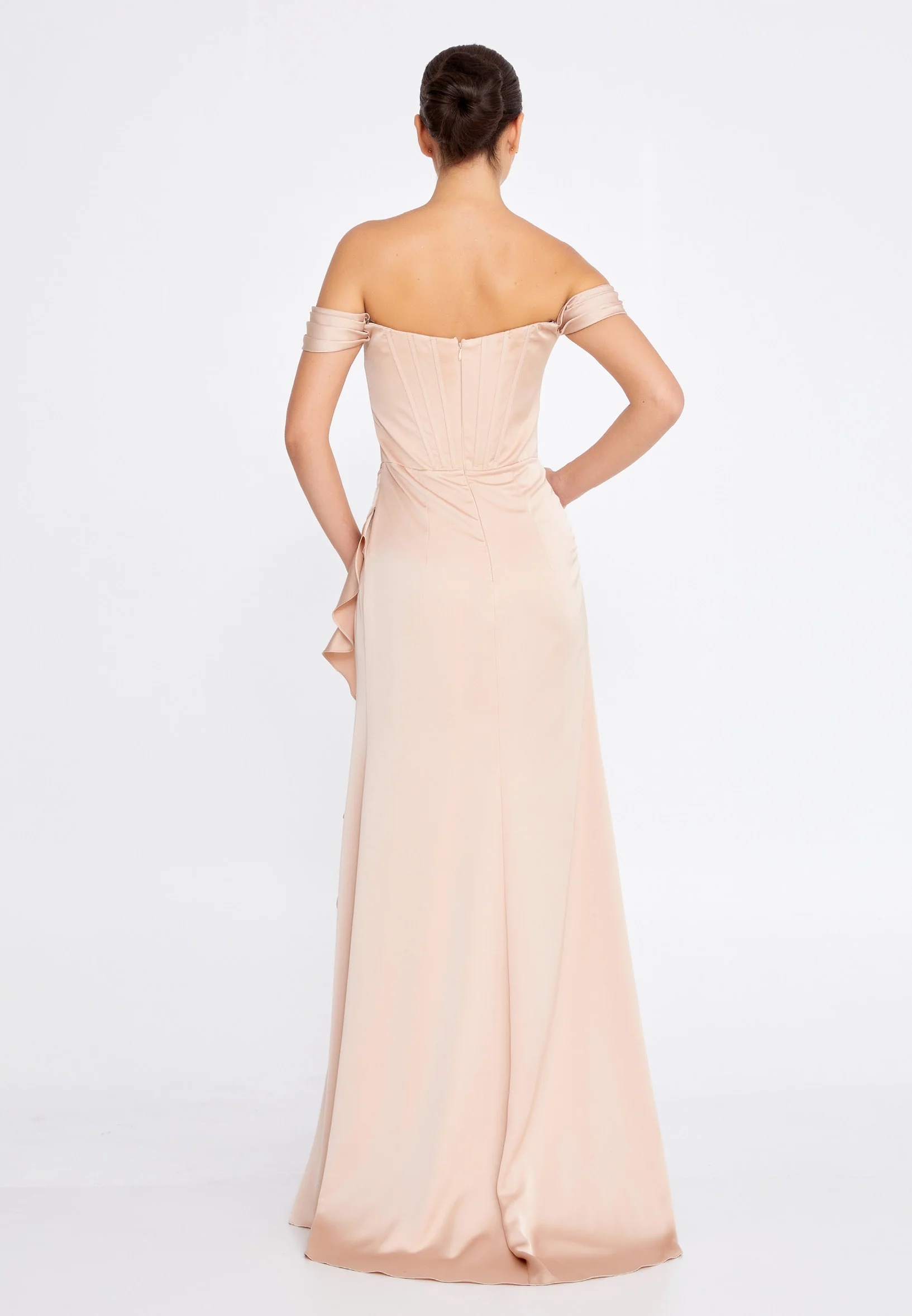 Off Shoulder Maxi Satin Column Regular Wedding Guest Dress ses2520 - Image 2