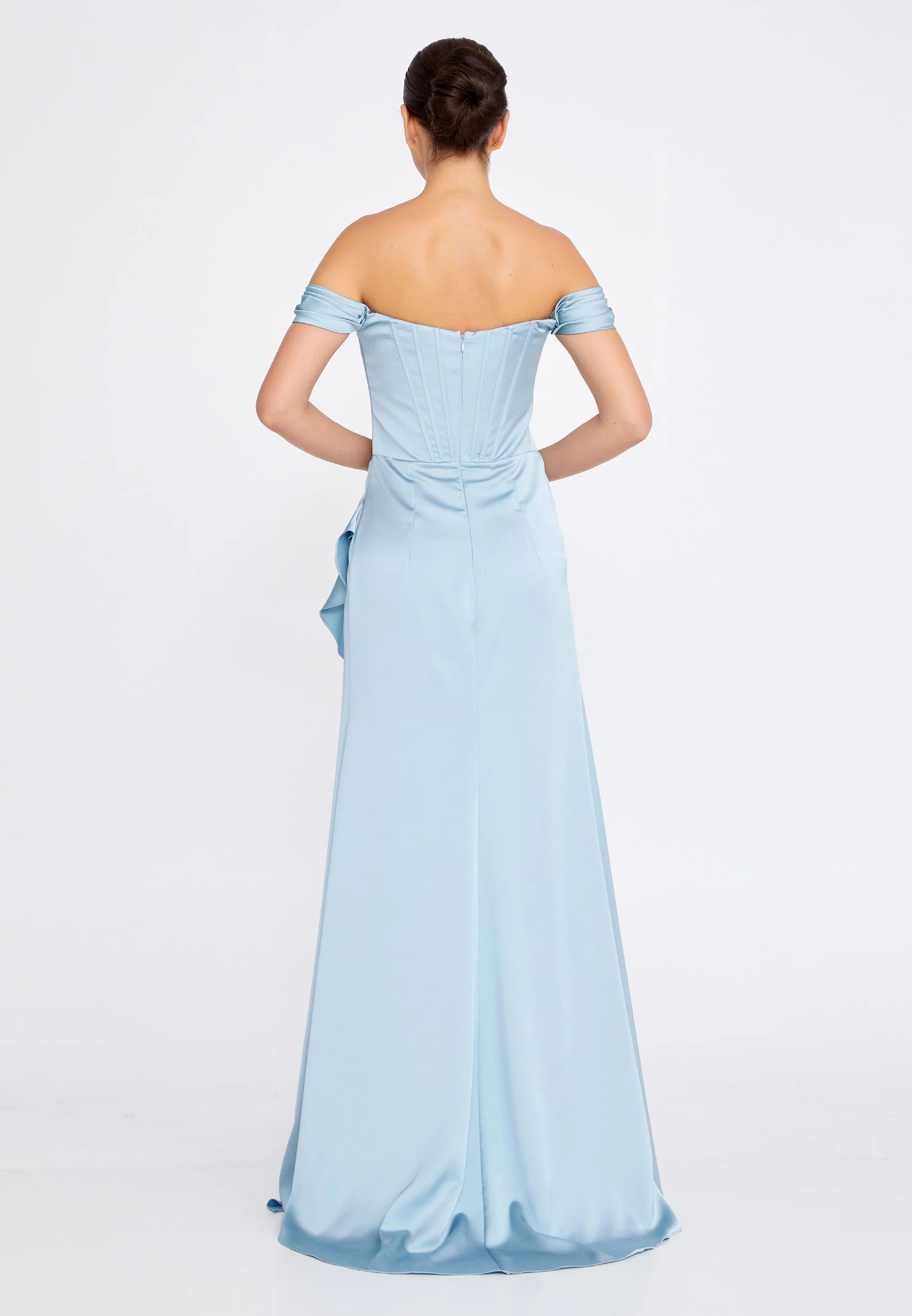 Off Shoulder Maxi Satin Column Regular Wedding Guest Dress ses2520 - Image 22