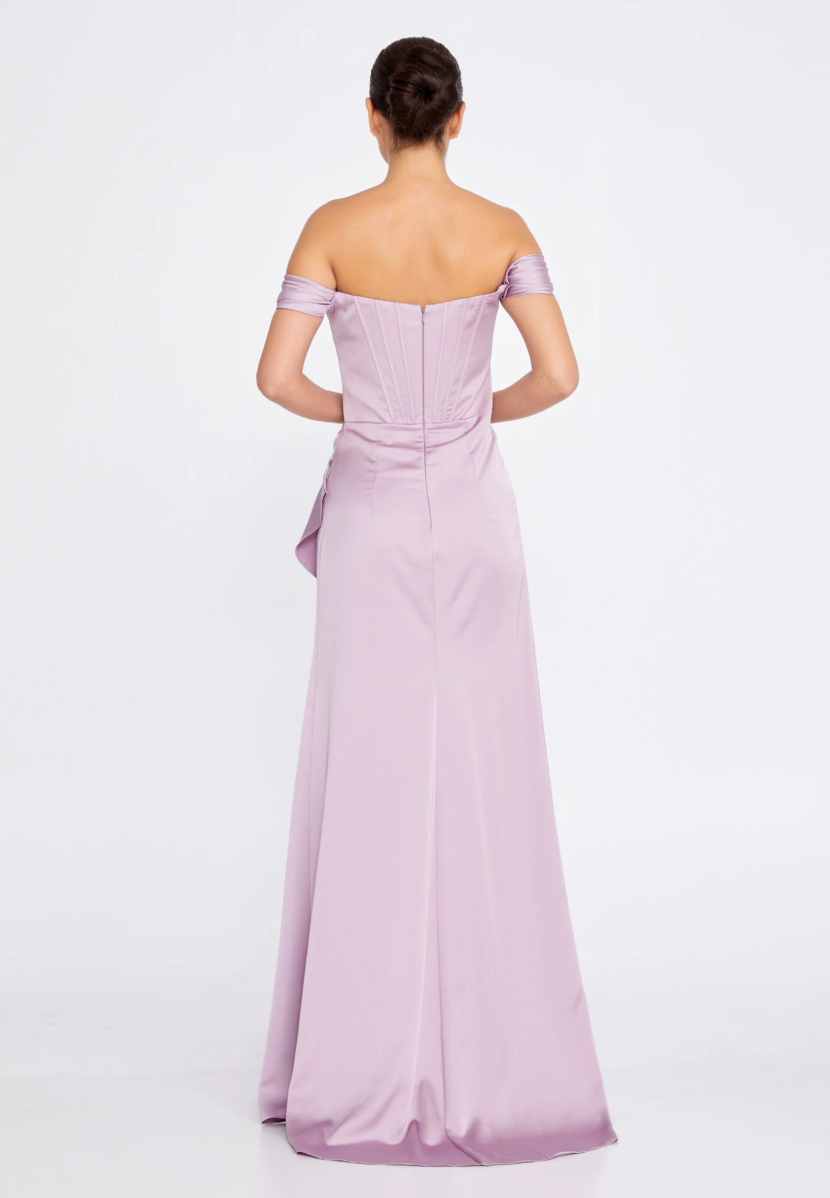 Off Shoulder Maxi Satin Column Regular Wedding Guest Dress ses2520 - Image 6