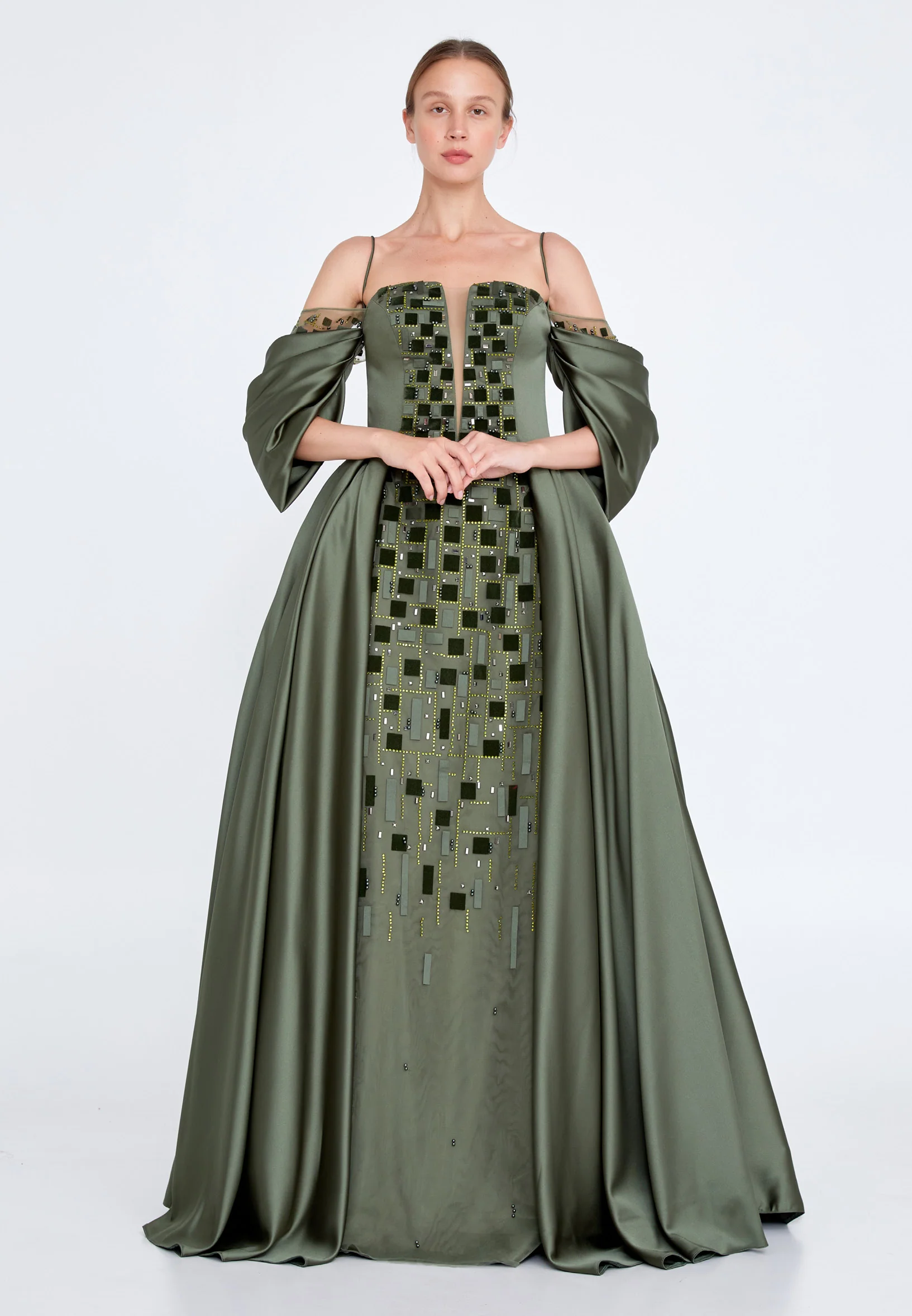 Off Shoulder Maxi Satin Gown Regular Prom Dress knz3102