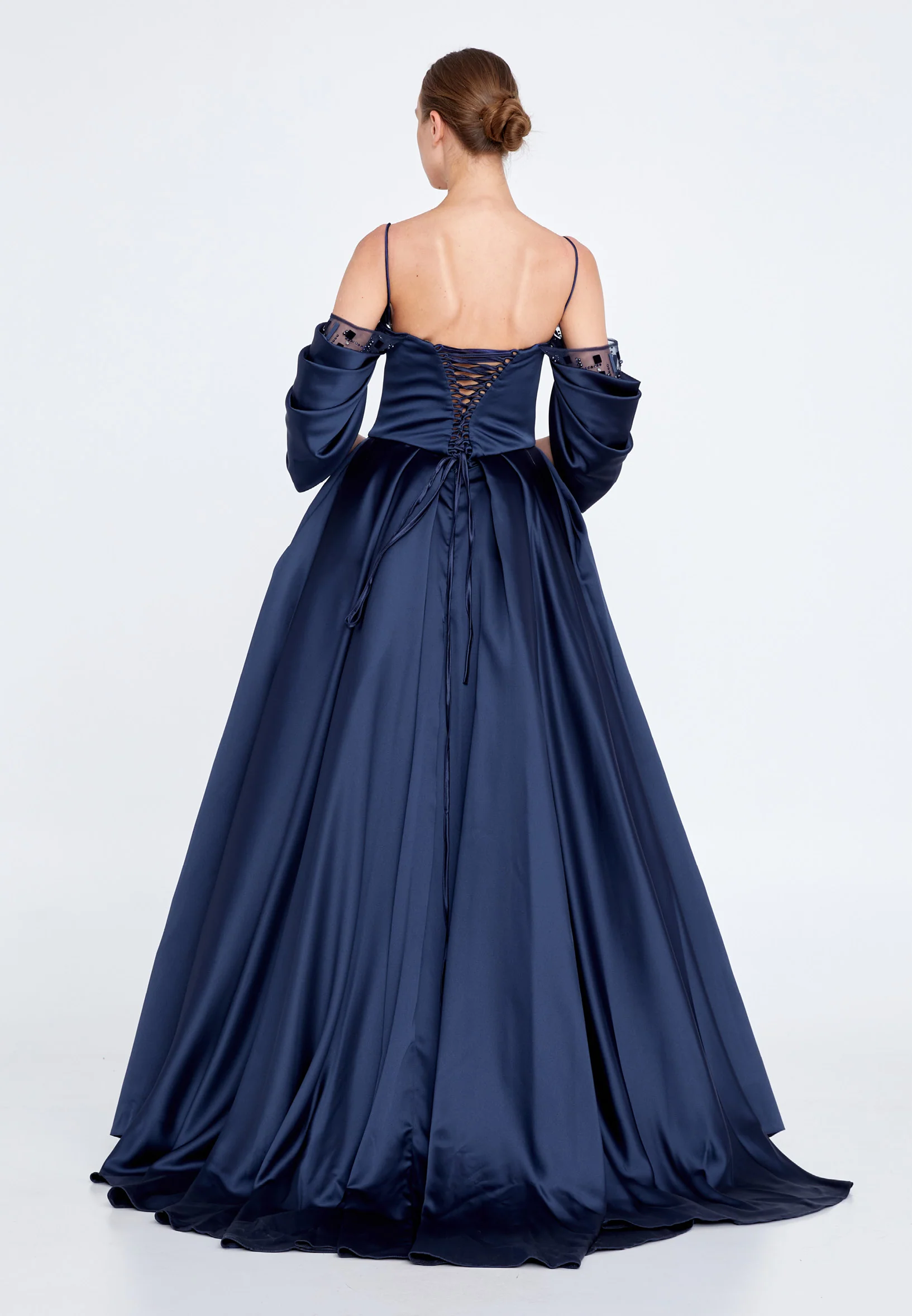 Off Shoulder Maxi Satin Gown Regular Prom Dress knz3102 - Image 10
