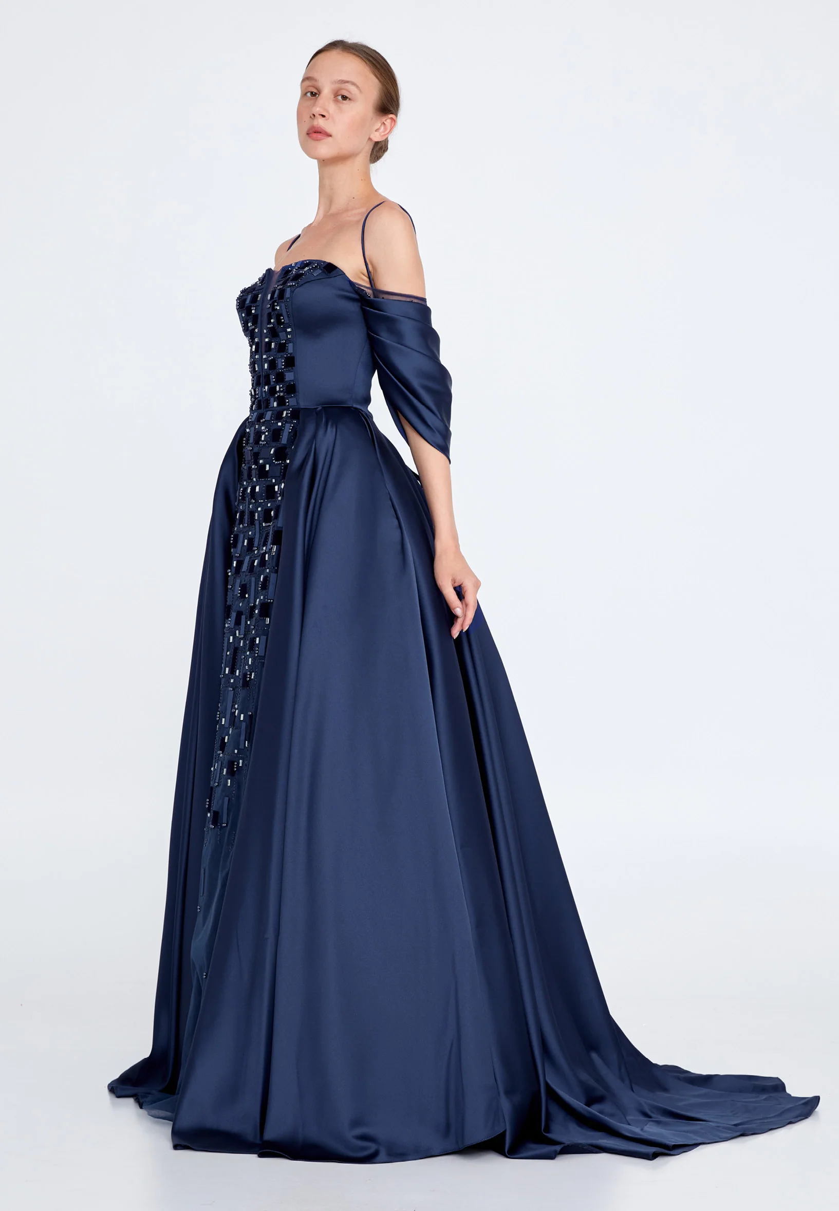 Off Shoulder Maxi Satin Gown Regular Prom Dress knz3102 - Image 11