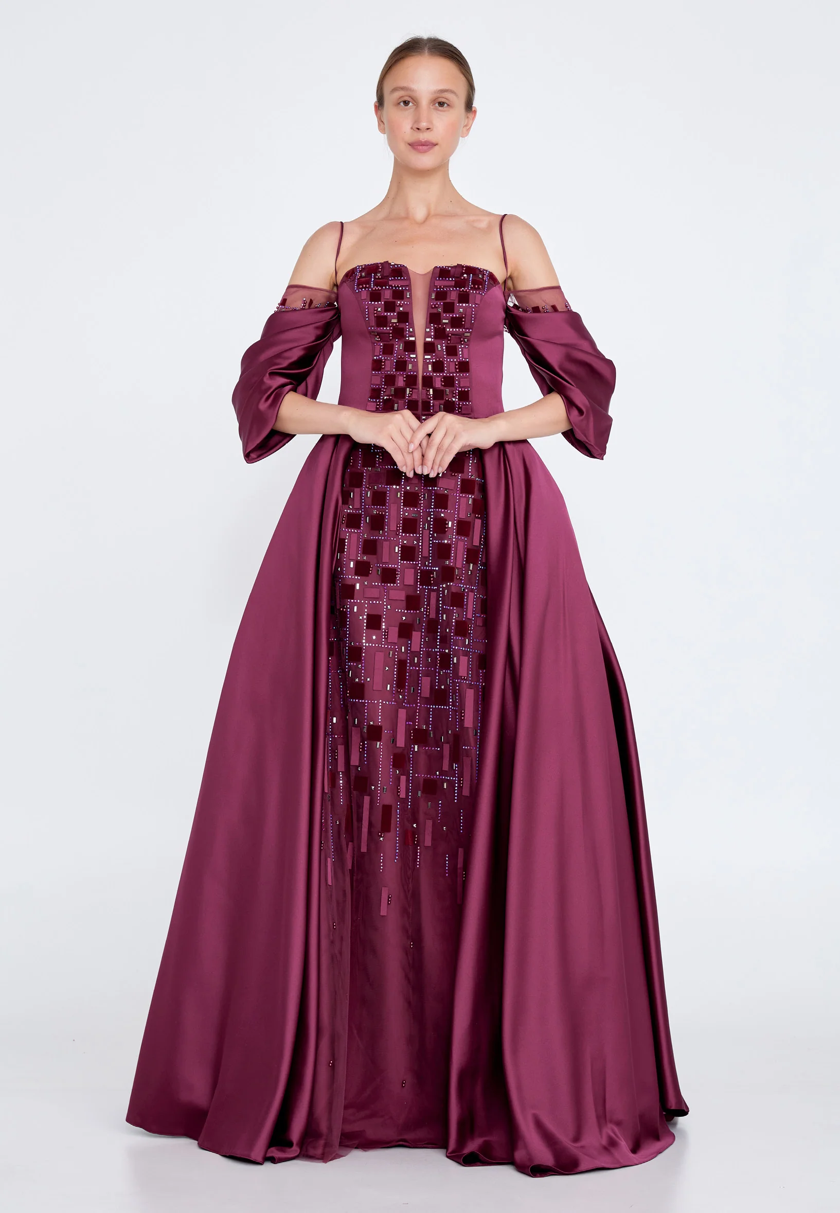 Off Shoulder Maxi Satin Gown Regular Prom Dress knz3102 - Image 13