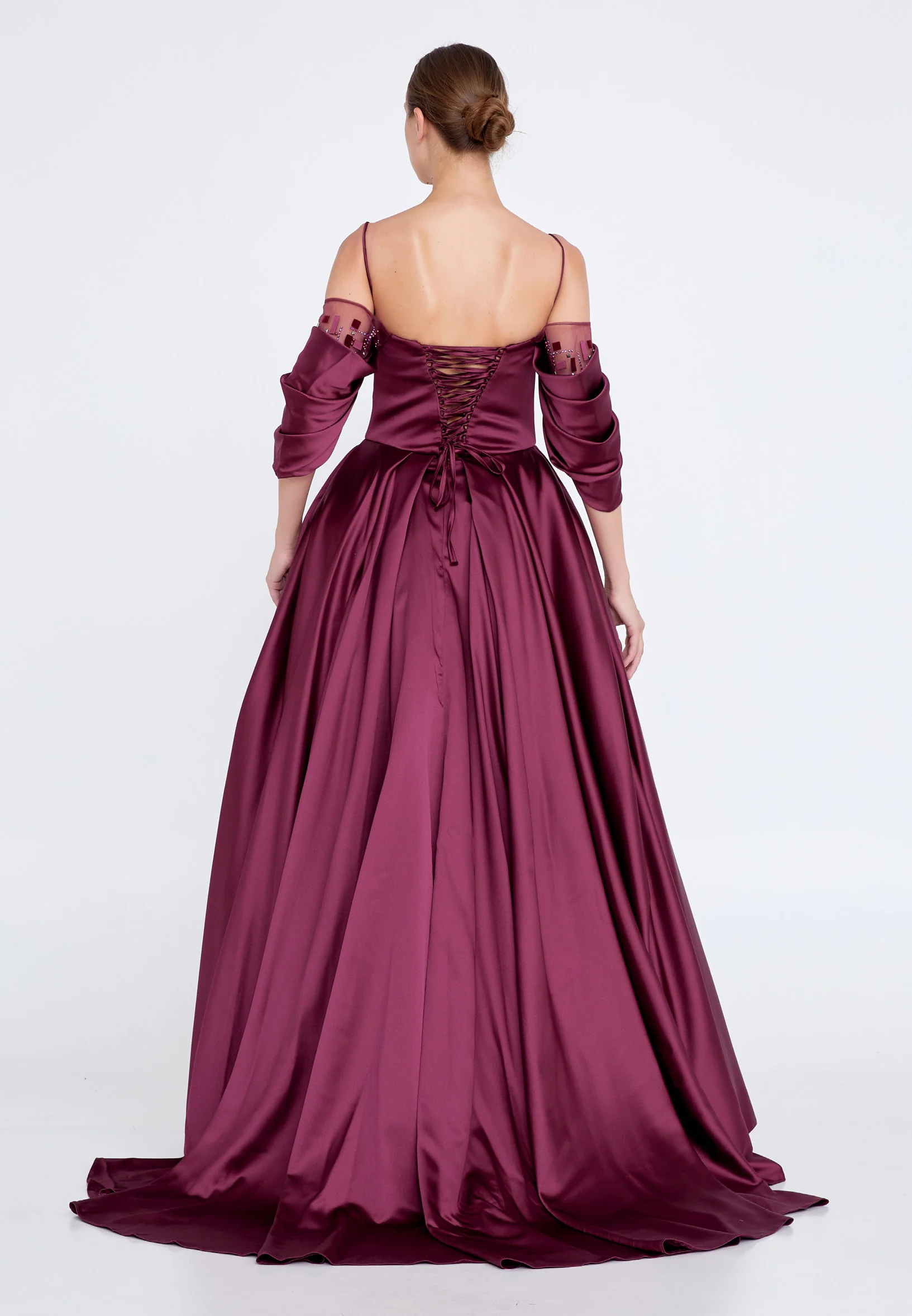Off Shoulder Maxi Satin Gown Regular Prom Dress knz3102 - Image 14