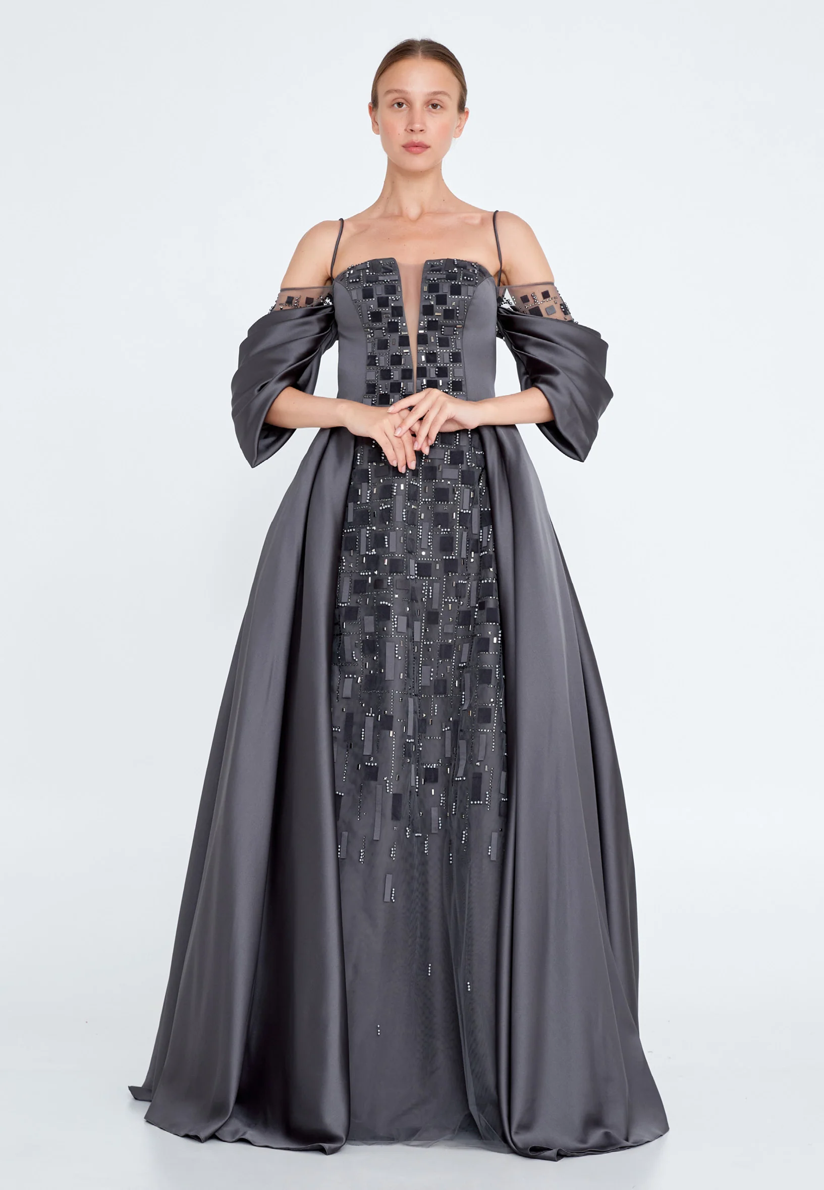 Off Shoulder Maxi Satin Gown Regular Prom Dress knz3102 - Image 5