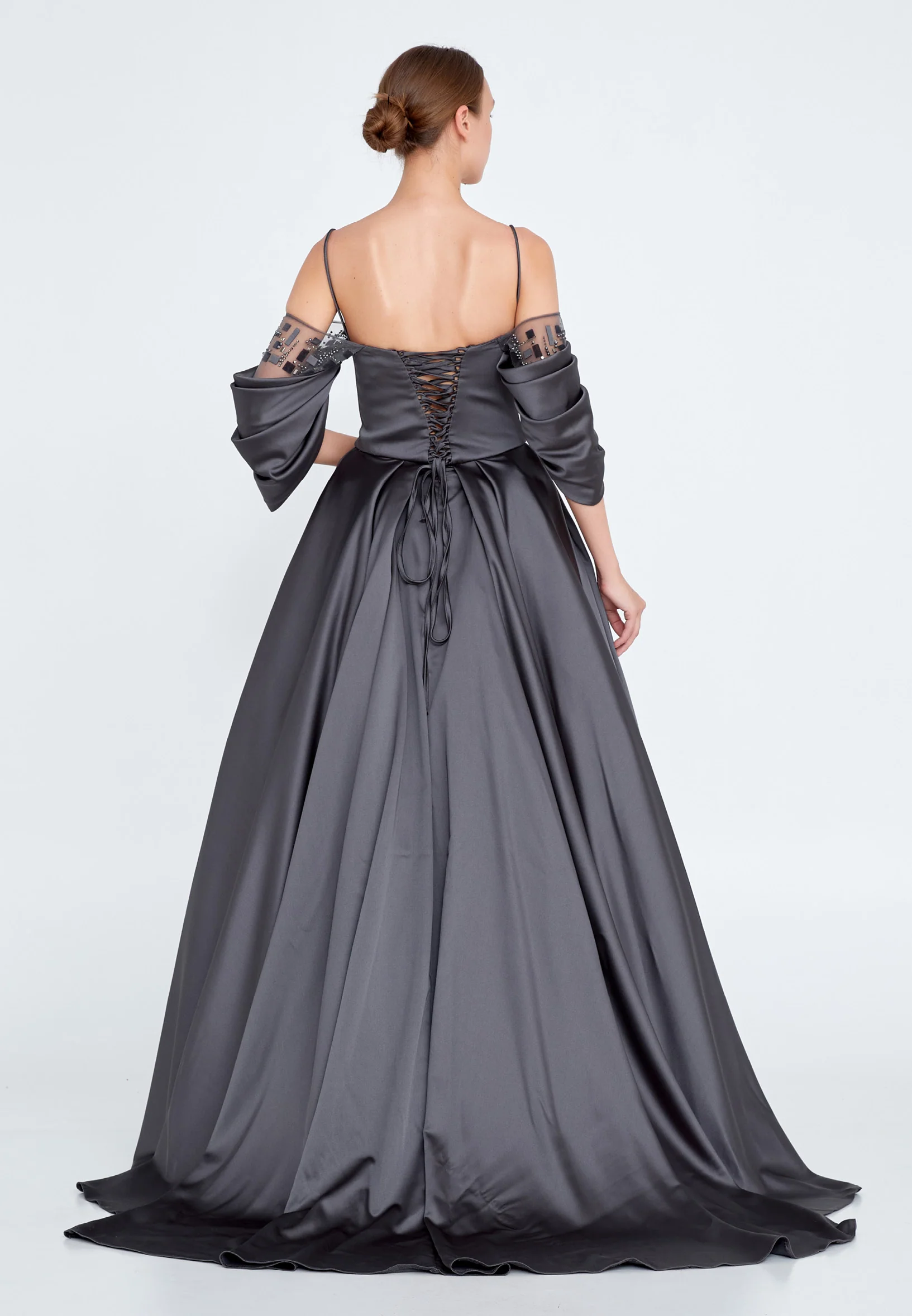 Off Shoulder Maxi Satin Gown Regular Prom Dress knz3102 - Image 6