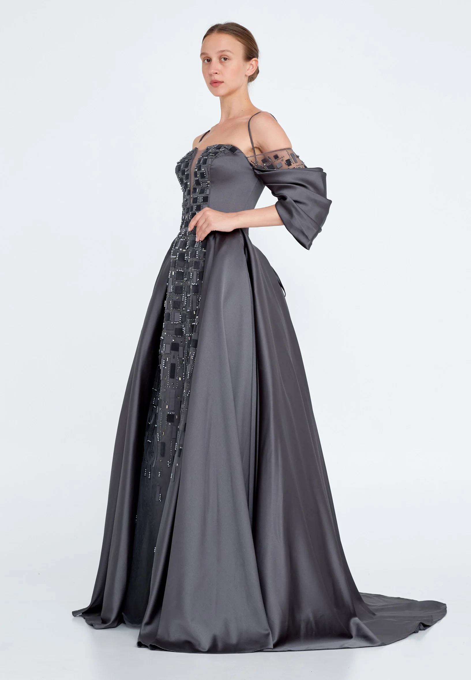 Off Shoulder Maxi Satin Gown Regular Prom Dress knz3102 - Image 7