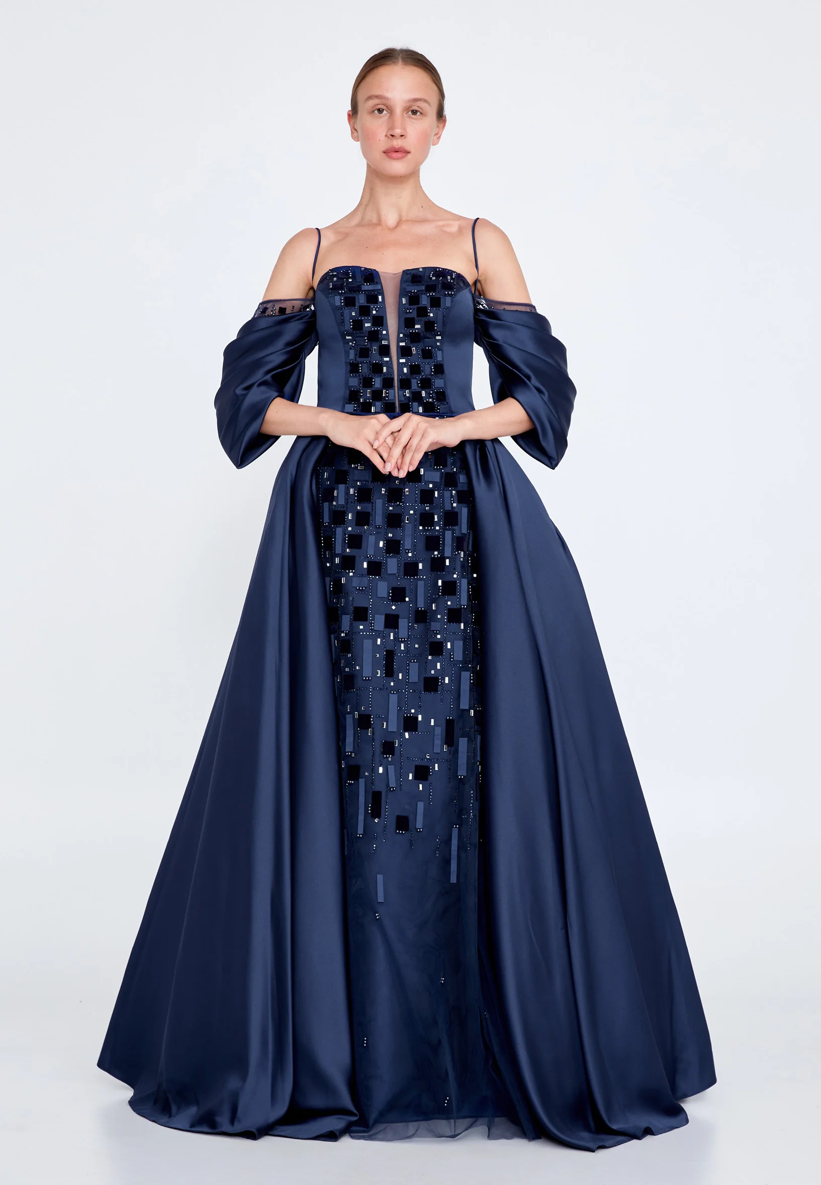 Off Shoulder Maxi Satin Gown Regular Prom Dress knz3102 - Image 9