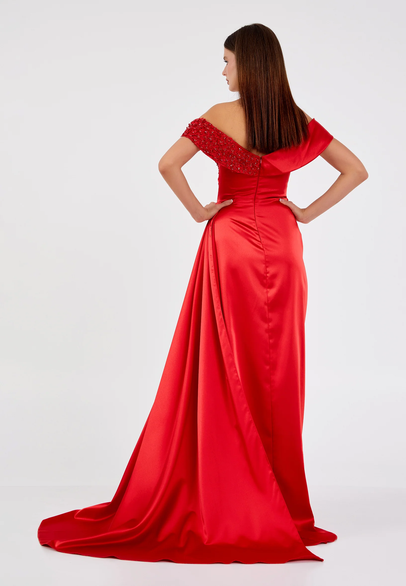 Off Shoulder Maxi Satin Mermaid Regular Wedding Guest Dress aln1614 - Image 2