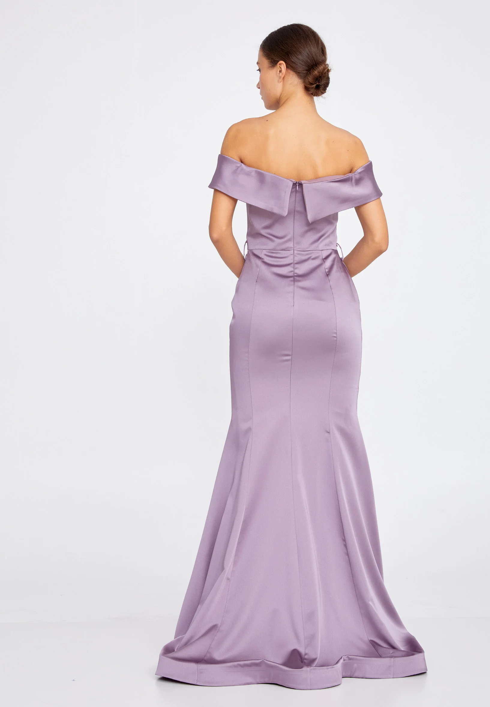 Off Shoulder Maxi Satin Mermaid Regular Wedding Guest Dress srn9016 - Image 10