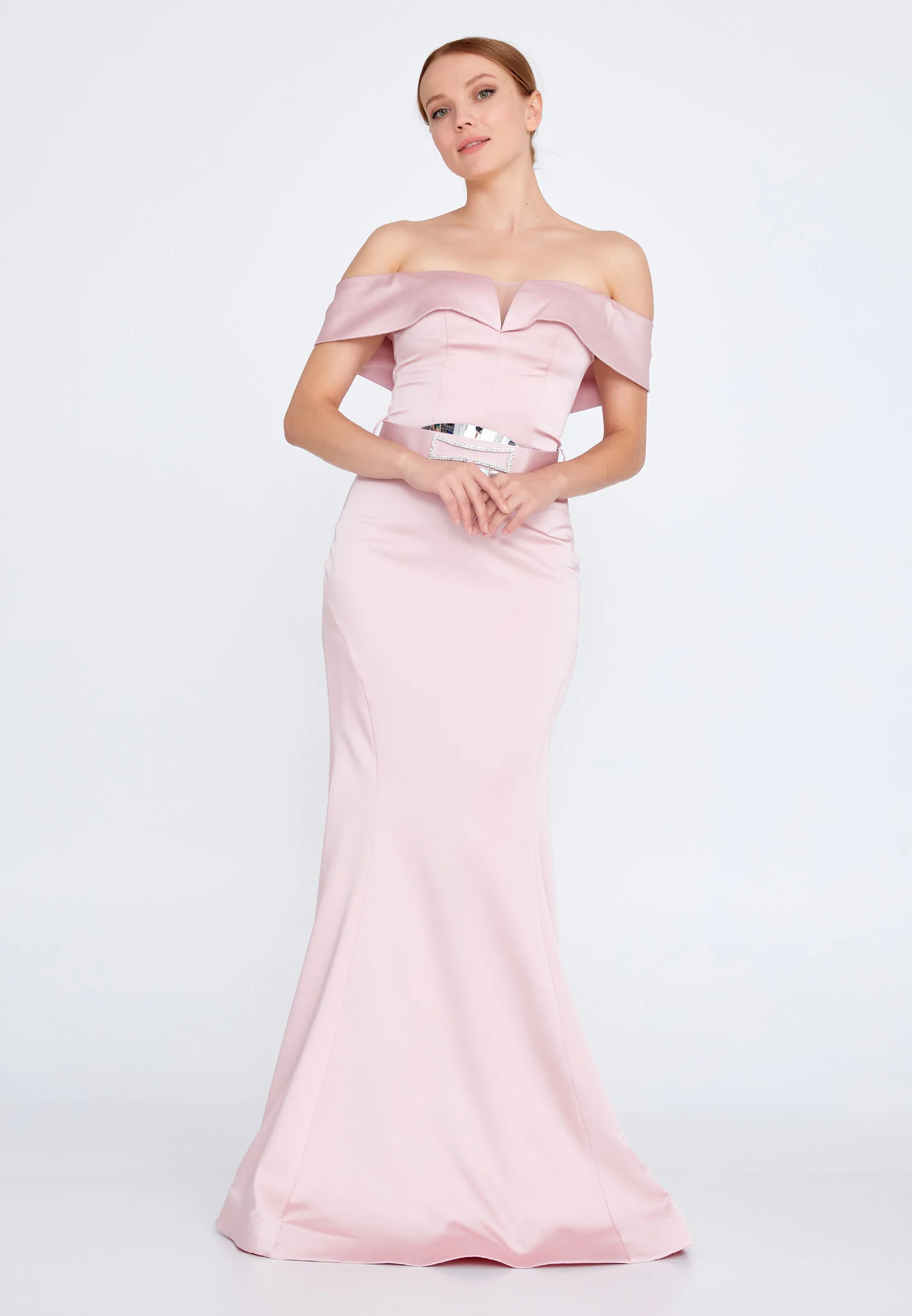 Off Shoulder Maxi Satin Mermaid Regular Wedding Guest Dress srn9016 - Image 13