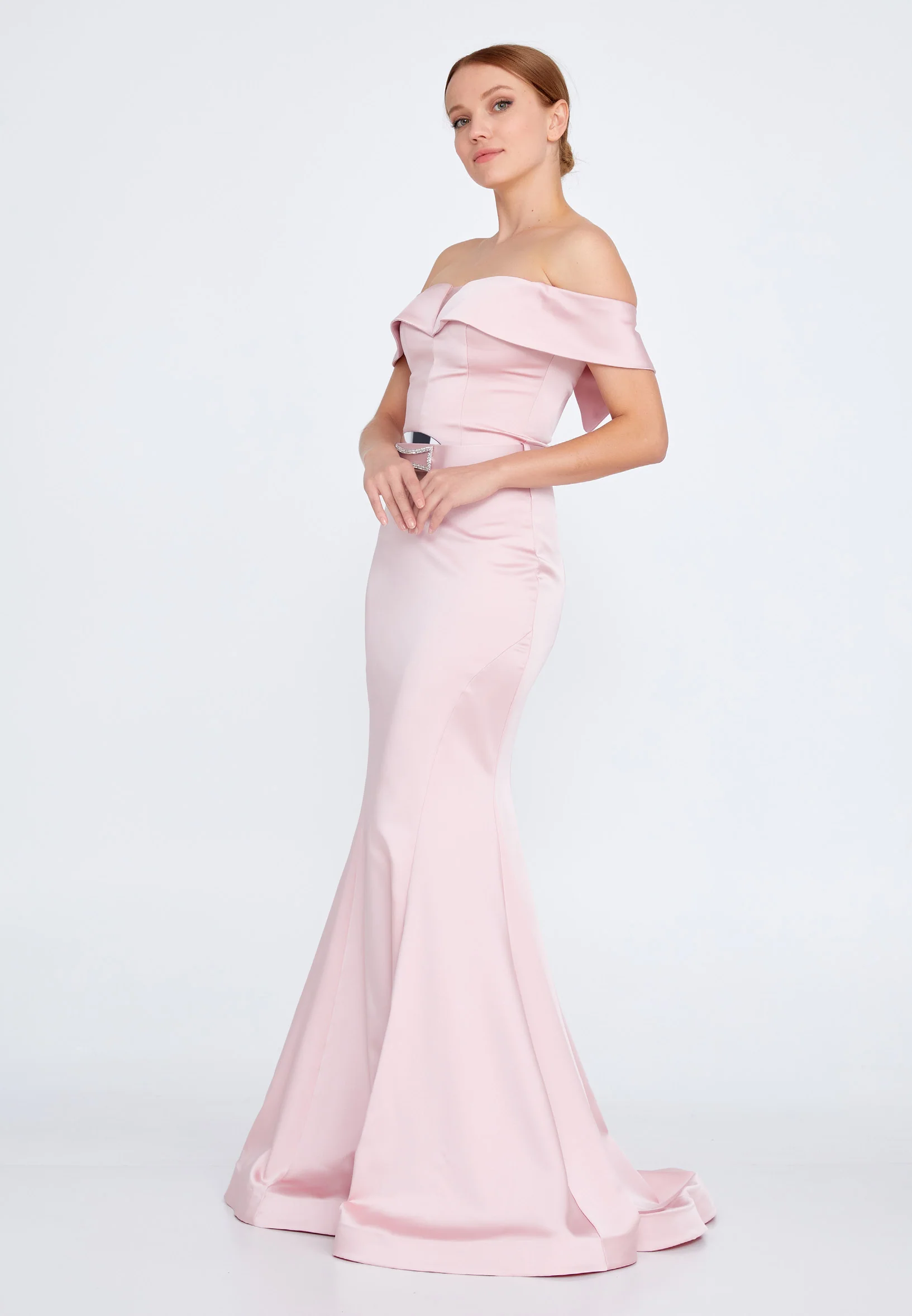 Off Shoulder Maxi Satin Mermaid Regular Wedding Guest Dress srn9016 - Image 15