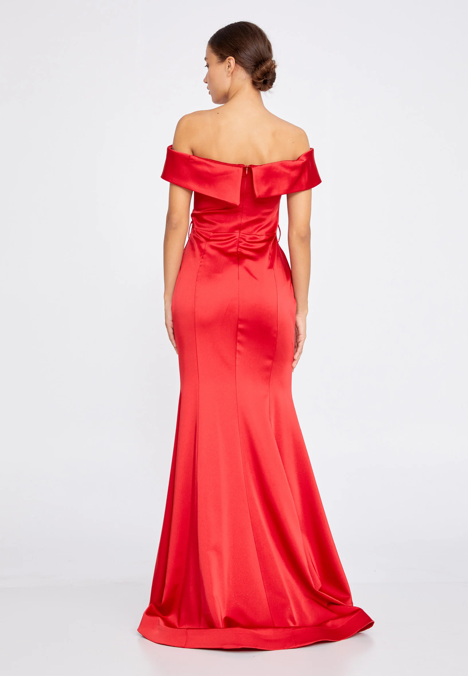 Off Shoulder Maxi Satin Mermaid Regular Wedding Guest Dress srn9016 - Image 18