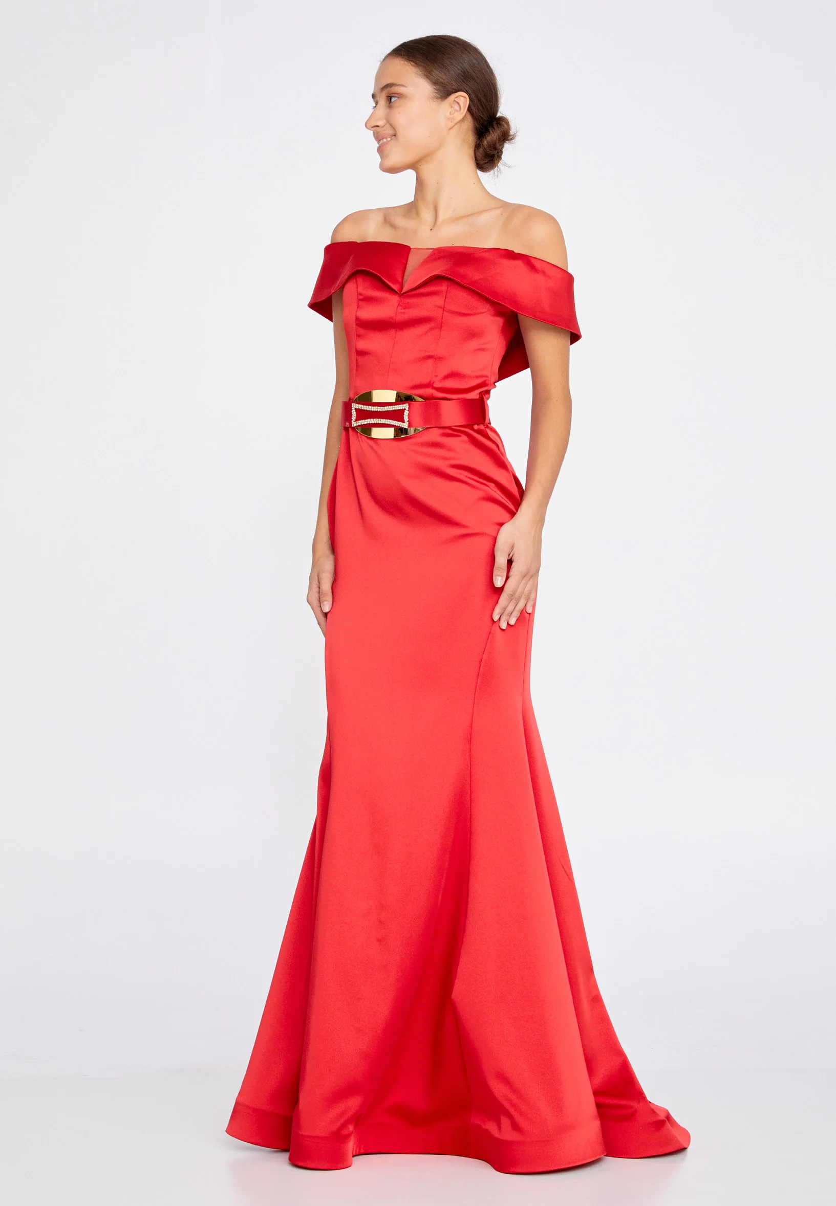 Off Shoulder Maxi Satin Mermaid Regular Wedding Guest Dress srn9016 - Image 19
