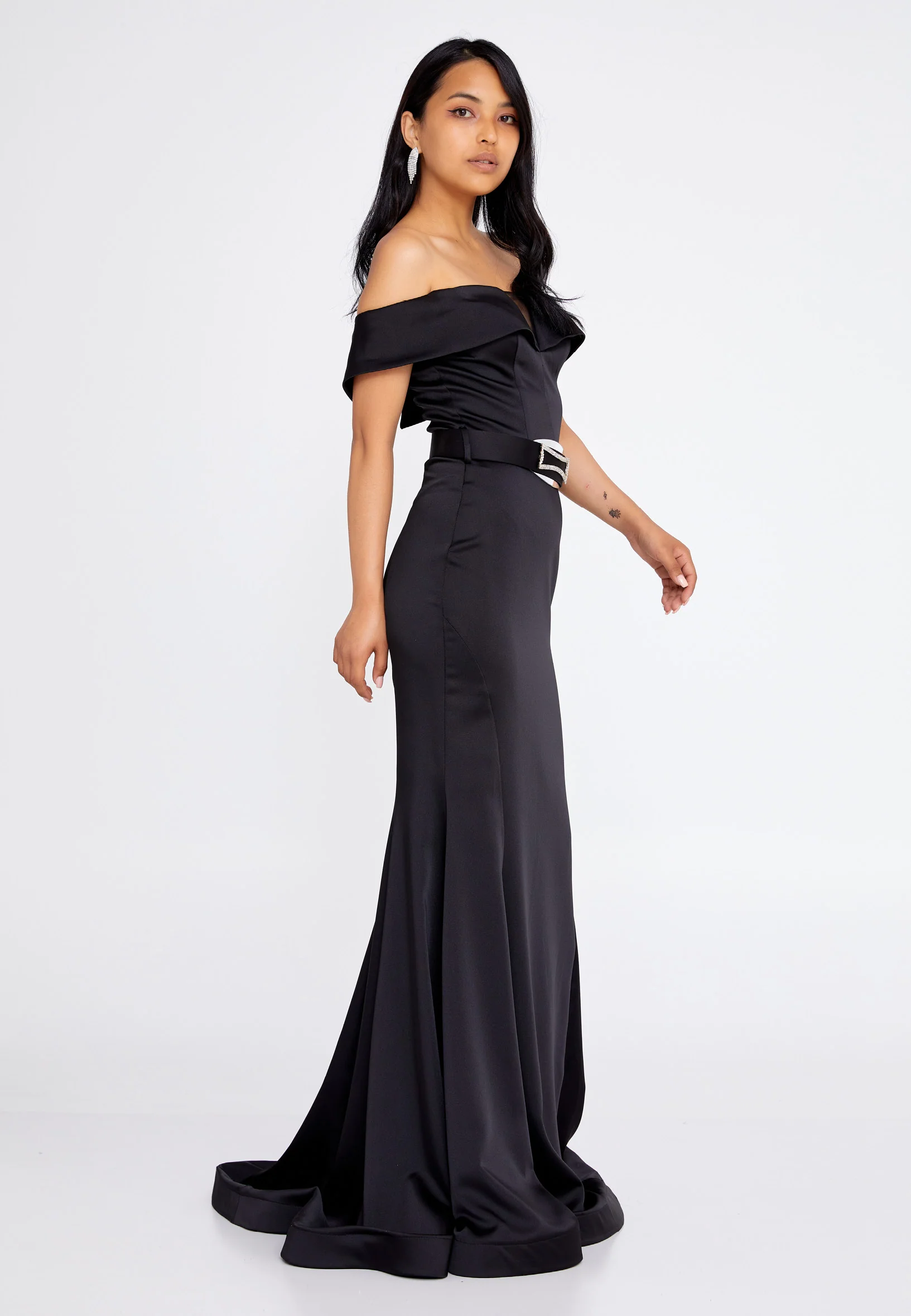 Off Shoulder Maxi Satin Mermaid Regular Wedding Guest Dress srn9016 - Image 3