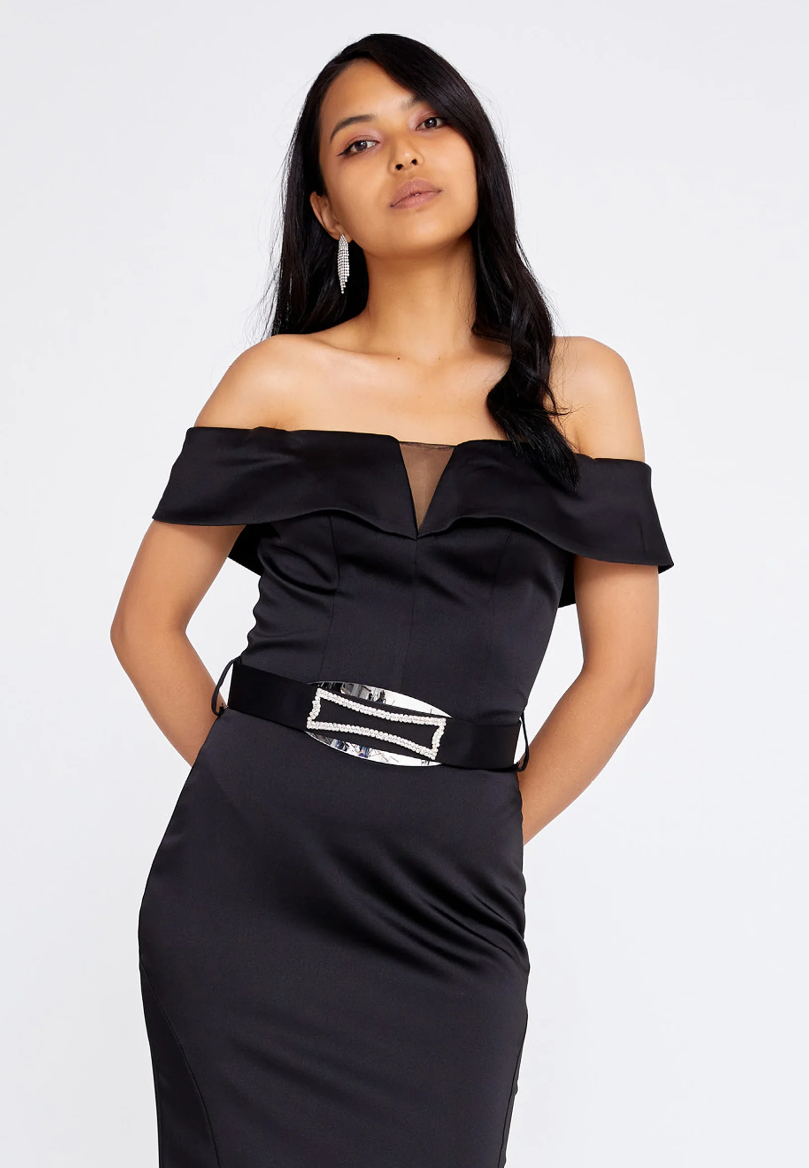 Off Shoulder Maxi Satin Mermaid Regular Wedding Guest Dress srn9016 - Image 4