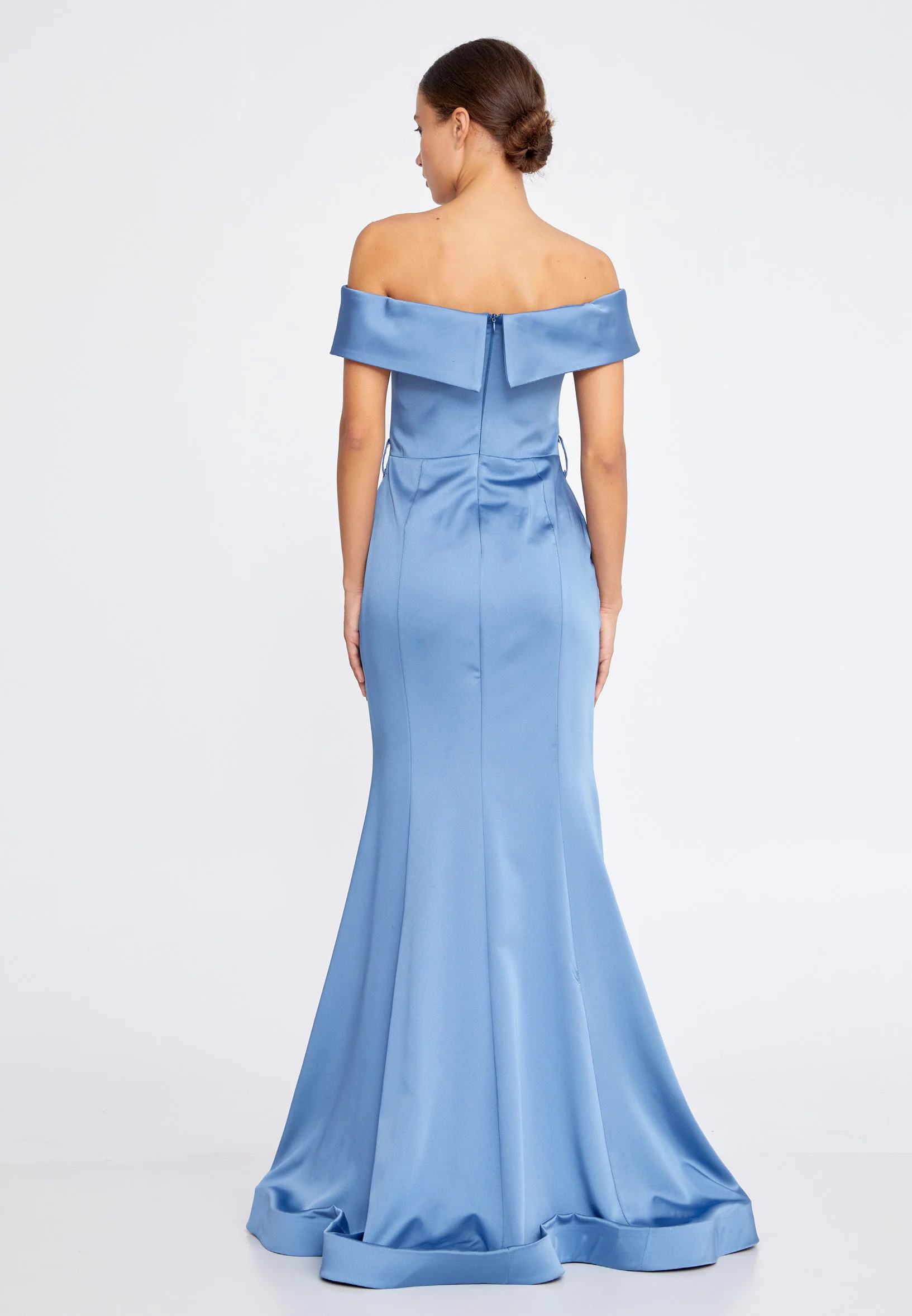 Off Shoulder Maxi Satin Mermaid Regular Wedding Guest Dress srn9016 - Image 6