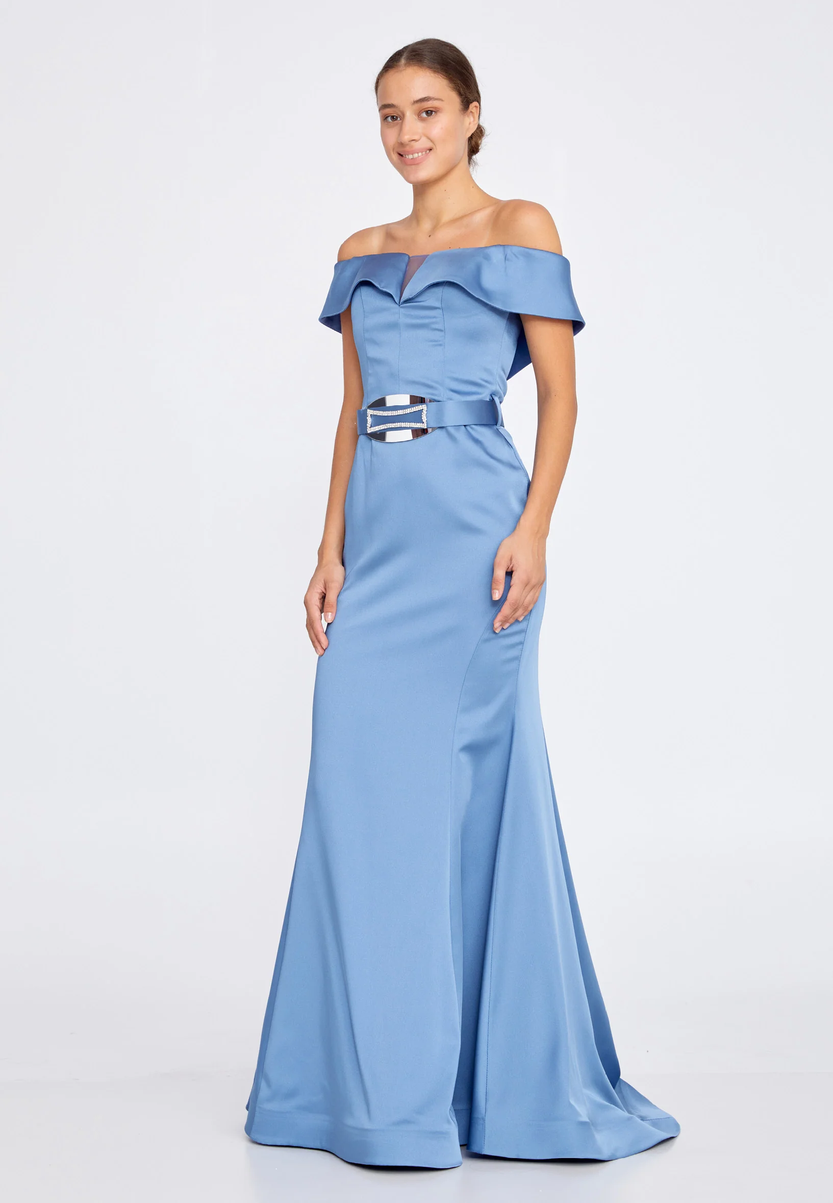 Off Shoulder Maxi Satin Mermaid Regular Wedding Guest Dress srn9016 - Image 7