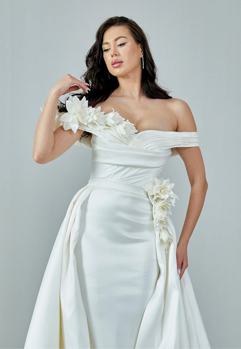 Off Shoulder Maxi Satin Regular Wedding Dress bnc8014 - Image 10