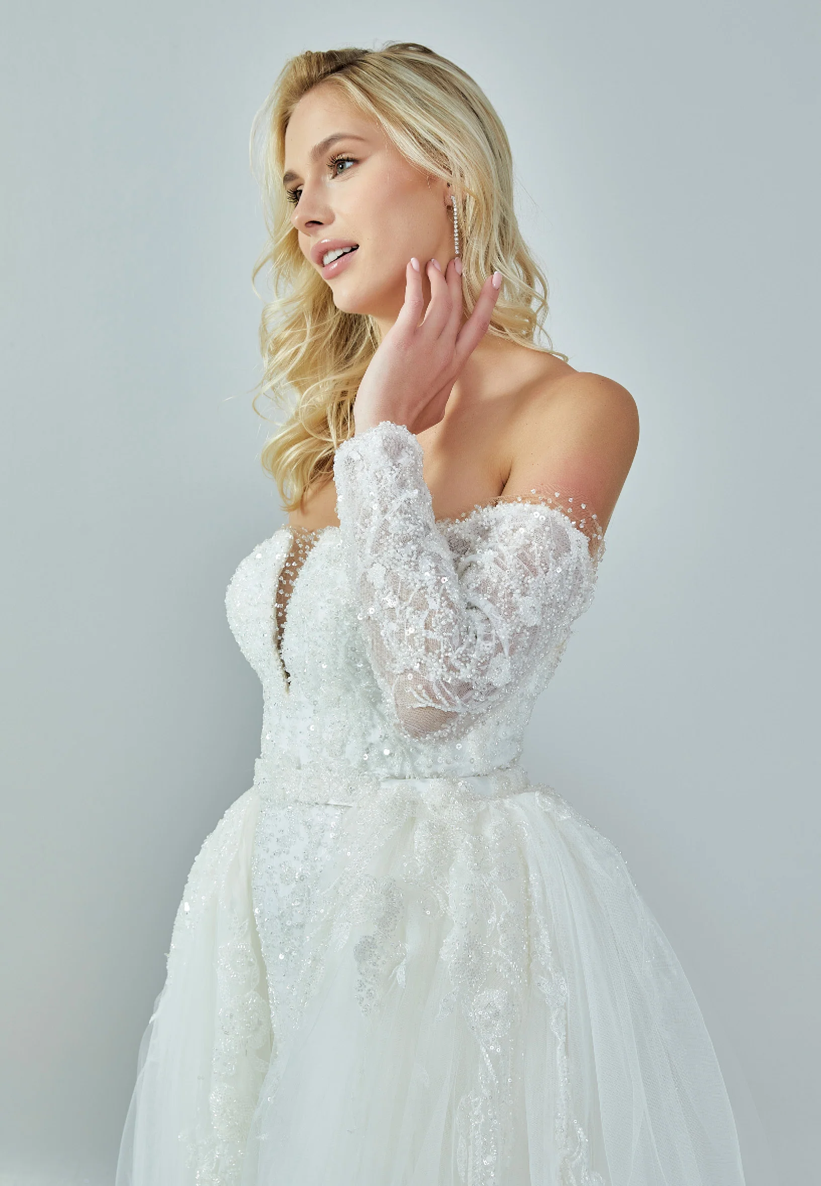 Off Shoulder Maxi Satin Regular Wedding Dress bnc8085 - Image 2