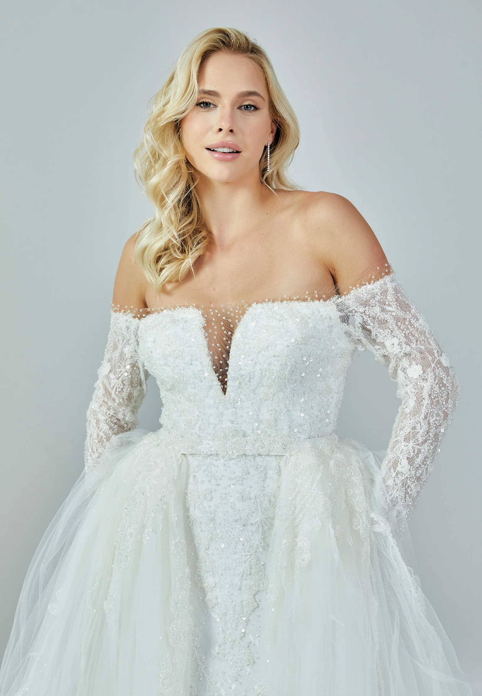 Off Shoulder Maxi Satin Regular Wedding Dress bnc8085 - Image 3