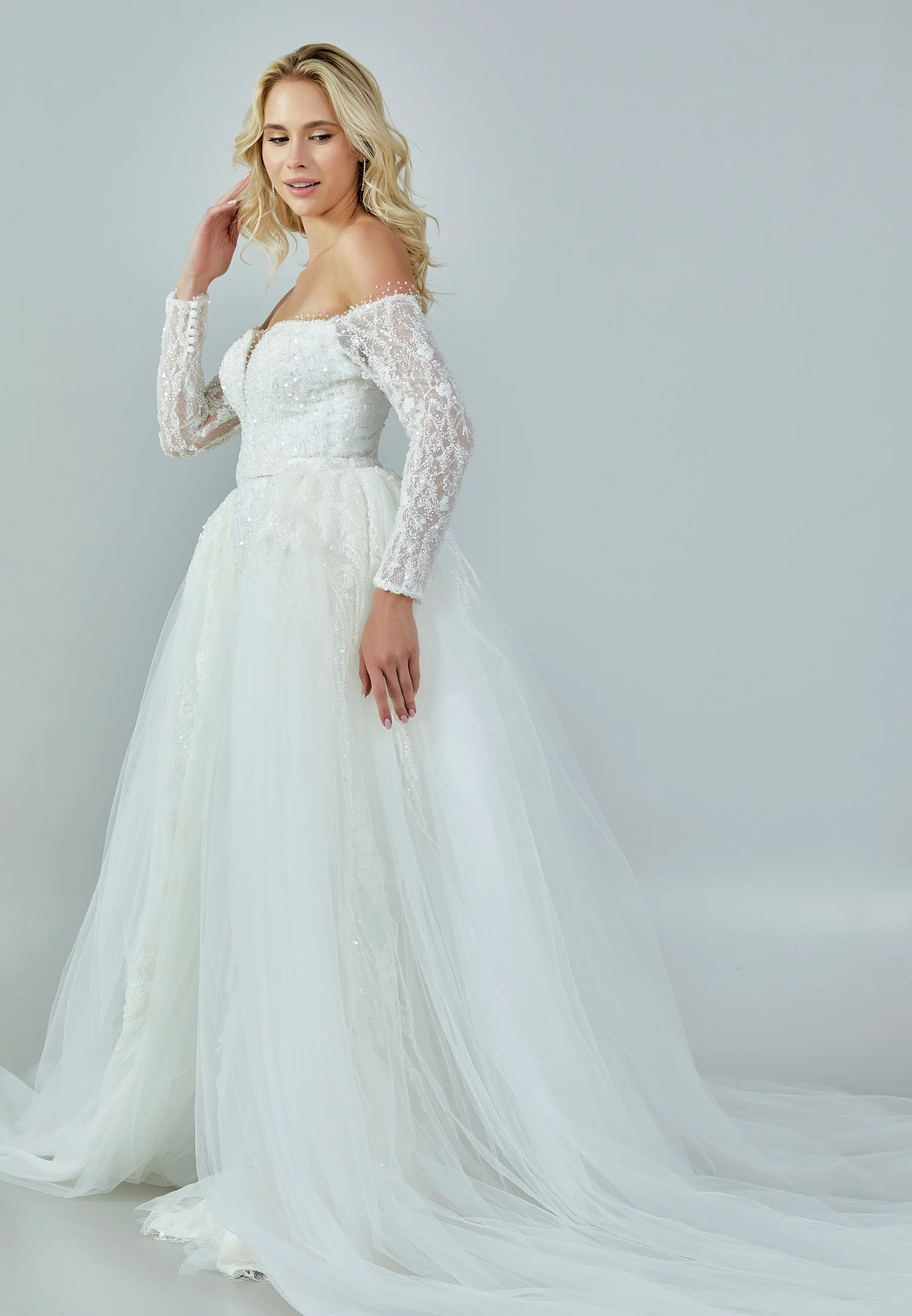 Off Shoulder Maxi Satin Regular Wedding Dress bnc8085 - Image 6