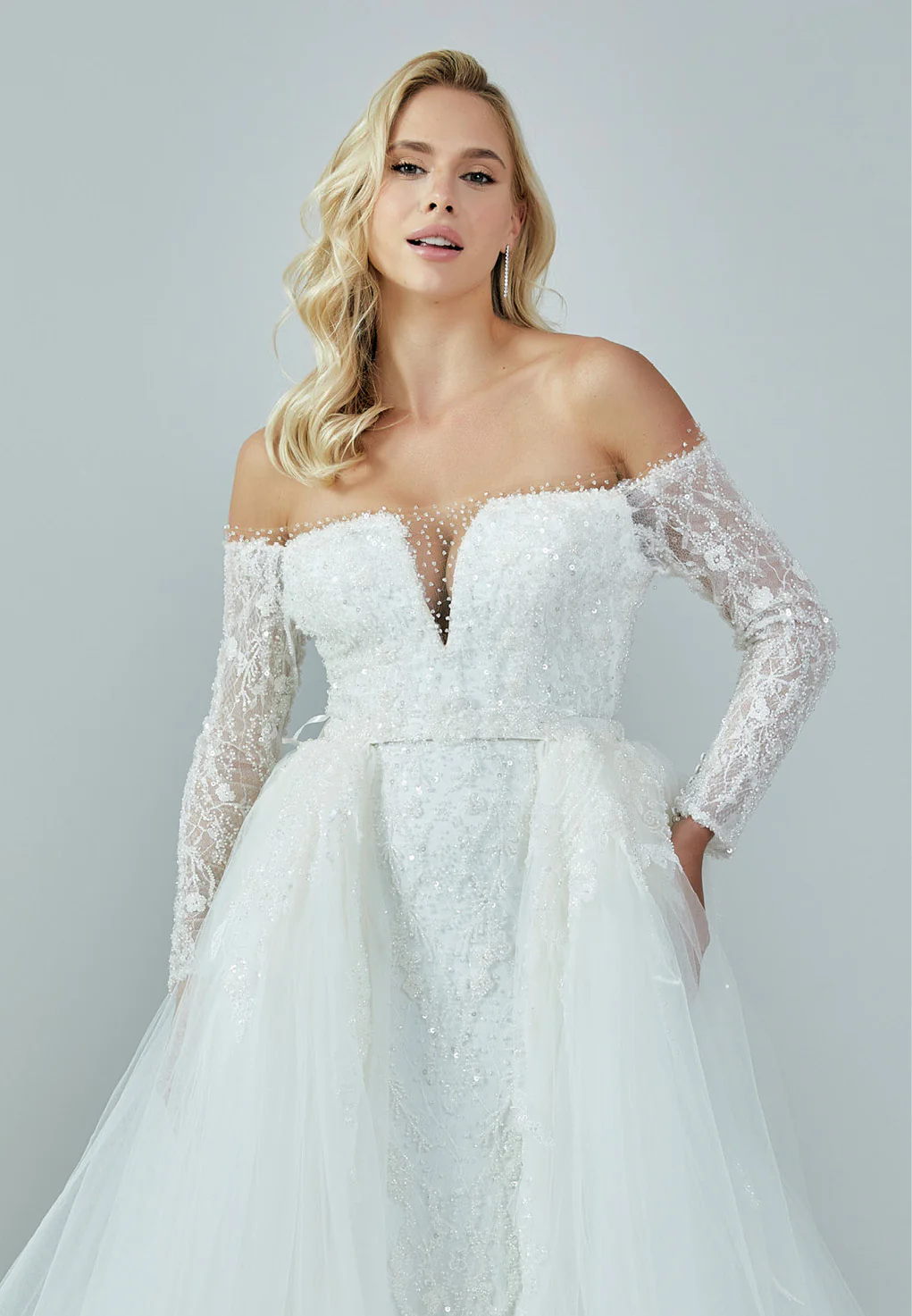 Off Shoulder Maxi Satin Regular Wedding Dress bnc8085 - Image 7