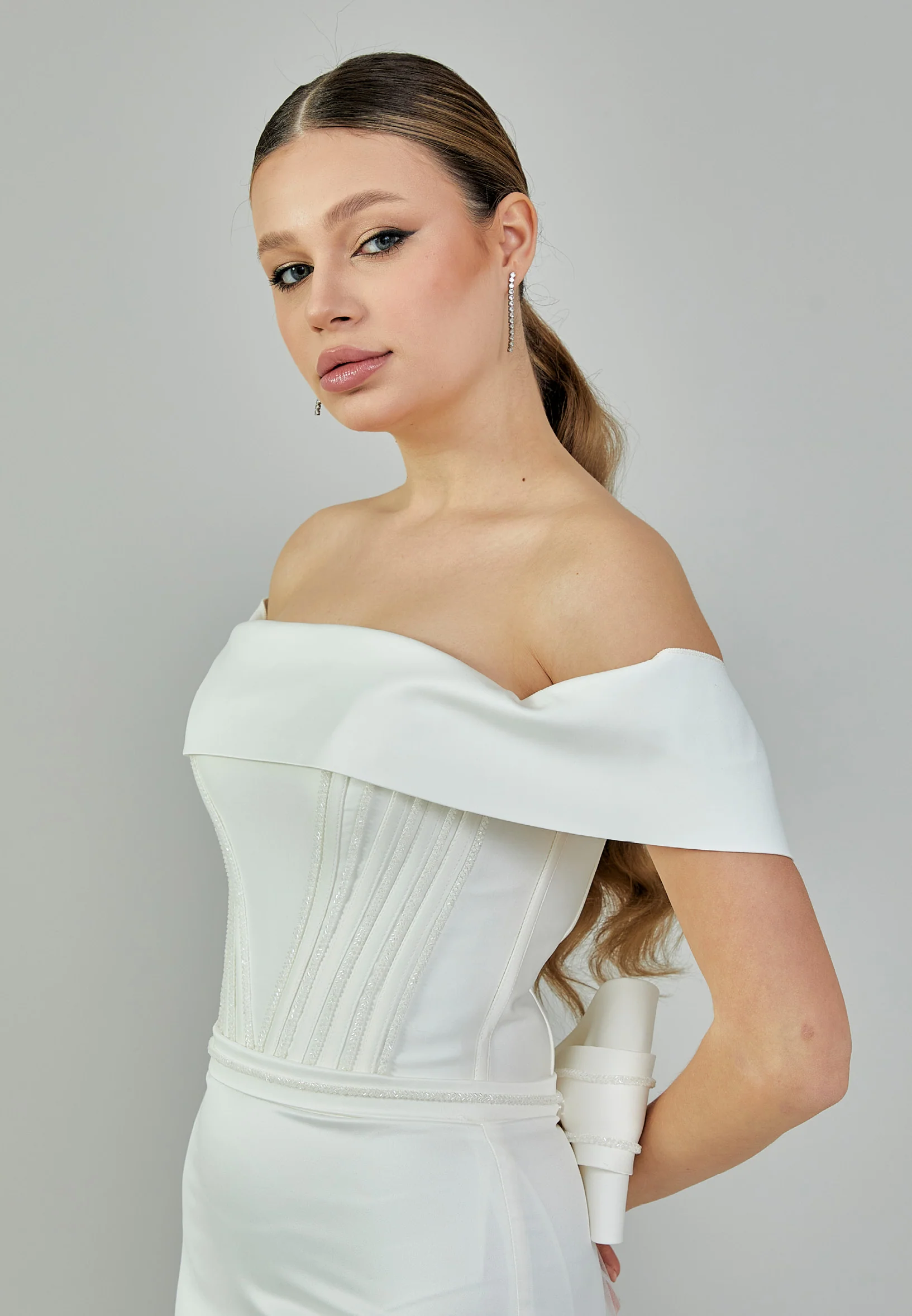 Off Shoulder Maxi Satin Regular Wedding Dress bnc9056 - Image 2