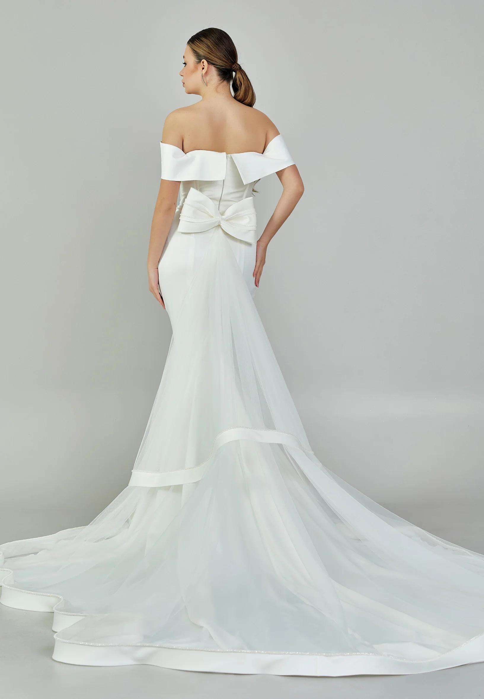 Off Shoulder Maxi Satin Regular Wedding Dress bnc9056 - Image 5