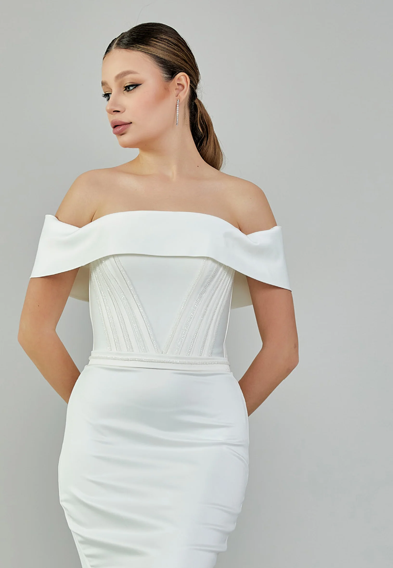 Off Shoulder Maxi Satin Regular Wedding Dress bnc9056 - Image 7